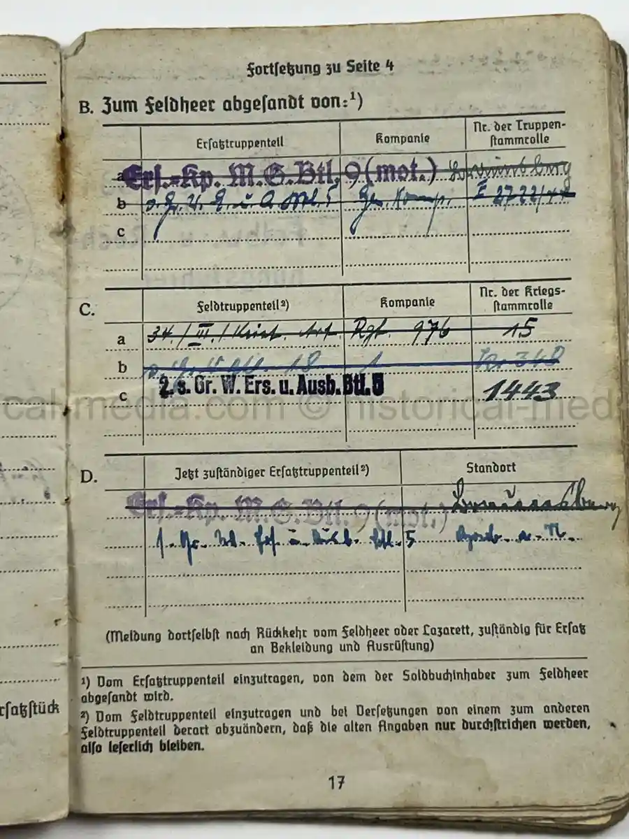 STURMGESCHÜTZ SOLDBUCH – WILLI BORTFELD – EASTERN FRONT / LATE WAR SERVICE – FALLSCHIRMJÄGER KNIFE - SCHWERES GRANATWERFER-BATAILLON 18