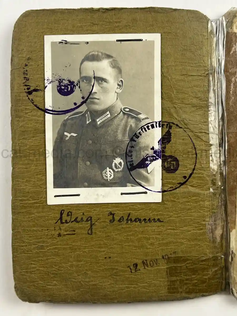 WWII GERMAN HEER SOLDBUCH – JOHANN WEIG – STABSGEFREITER – GREN. RGT. 41 (MOT.) – 10. INFANTERIE DIVISION - EASTERN FRONT & WESTFELDZUG – INFANTRY ASSAULT BADGE