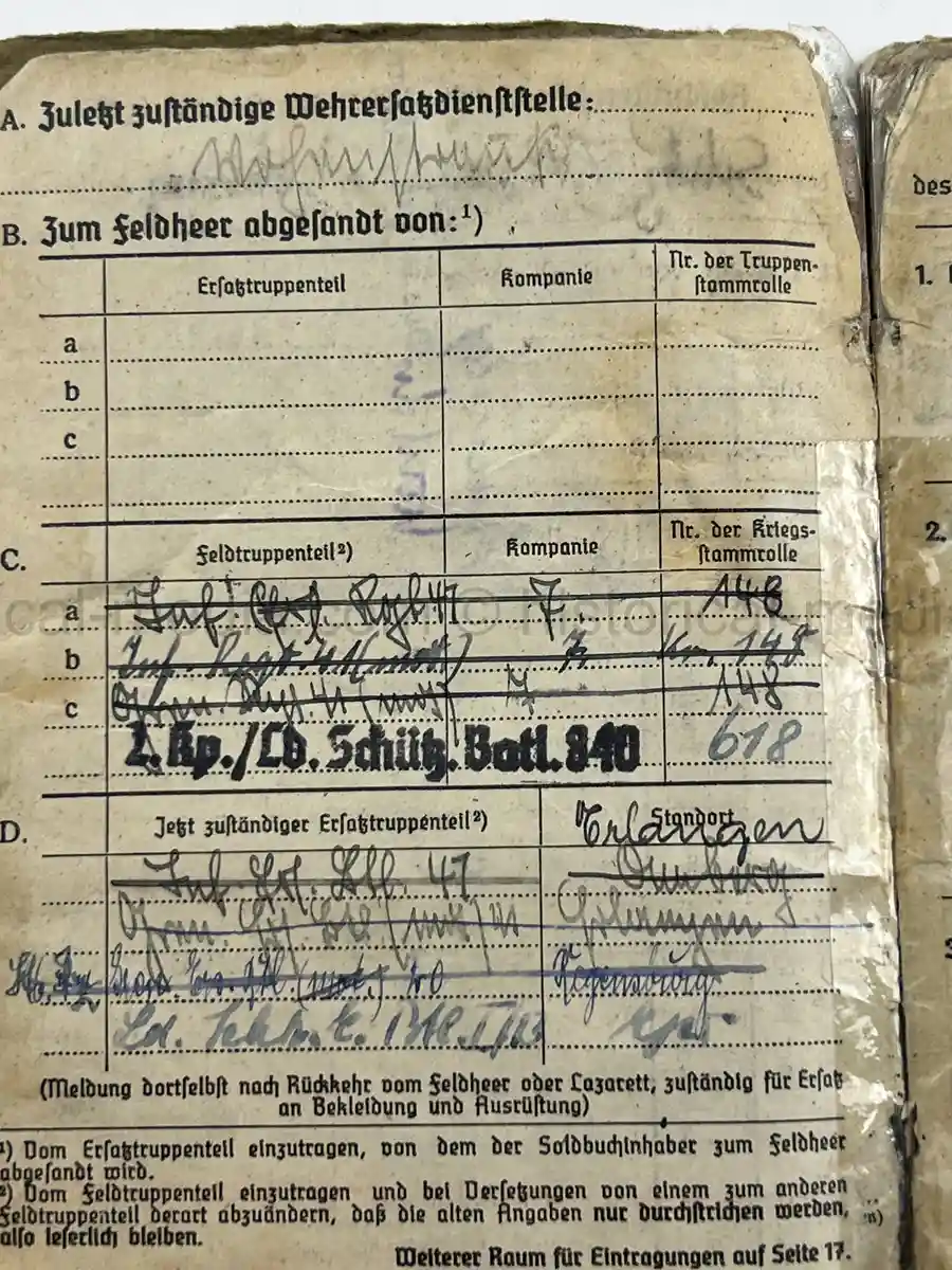 WWII GERMAN HEER SOLDBUCH – JOHANN WEIG – STABSGEFREITER – GREN. RGT. 41 (MOT.) – 10. INFANTERIE DIVISION - EASTERN FRONT & WESTFELDZUG – INFANTRY ASSAULT BADGE