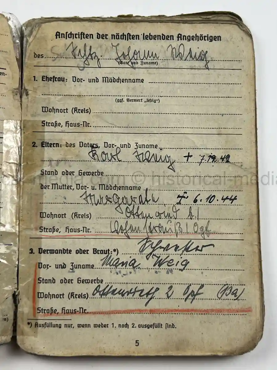 WWII GERMAN HEER SOLDBUCH – JOHANN WEIG – STABSGEFREITER – GREN. RGT. 41 (MOT.) – 10. INFANTERIE DIVISION - EASTERN FRONT & WESTFELDZUG – INFANTRY ASSAULT BADGE