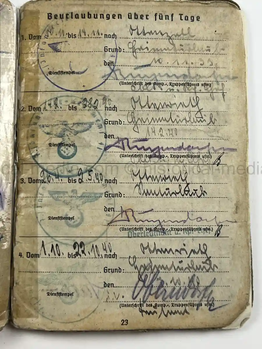 WWII GERMAN HEER SOLDBUCH – JOHANN WEIG – STABSGEFREITER – GREN. RGT. 41 (MOT.) – 10. INFANTERIE DIVISION - EASTERN FRONT & WESTFELDZUG – INFANTRY ASSAULT BADGE