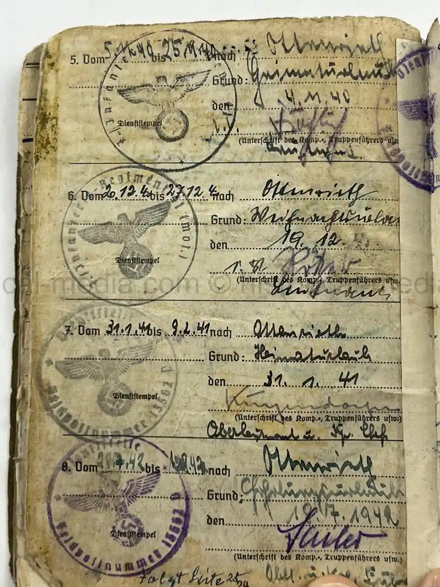 WWII GERMAN HEER SOLDBUCH – JOHANN WEIG – STABSGEFREITER – GREN. RGT. 41 (MOT.) – 10. INFANTERIE DIVISION - EASTERN FRONT & WESTFELDZUG – INFANTRY ASSAULT BADGE