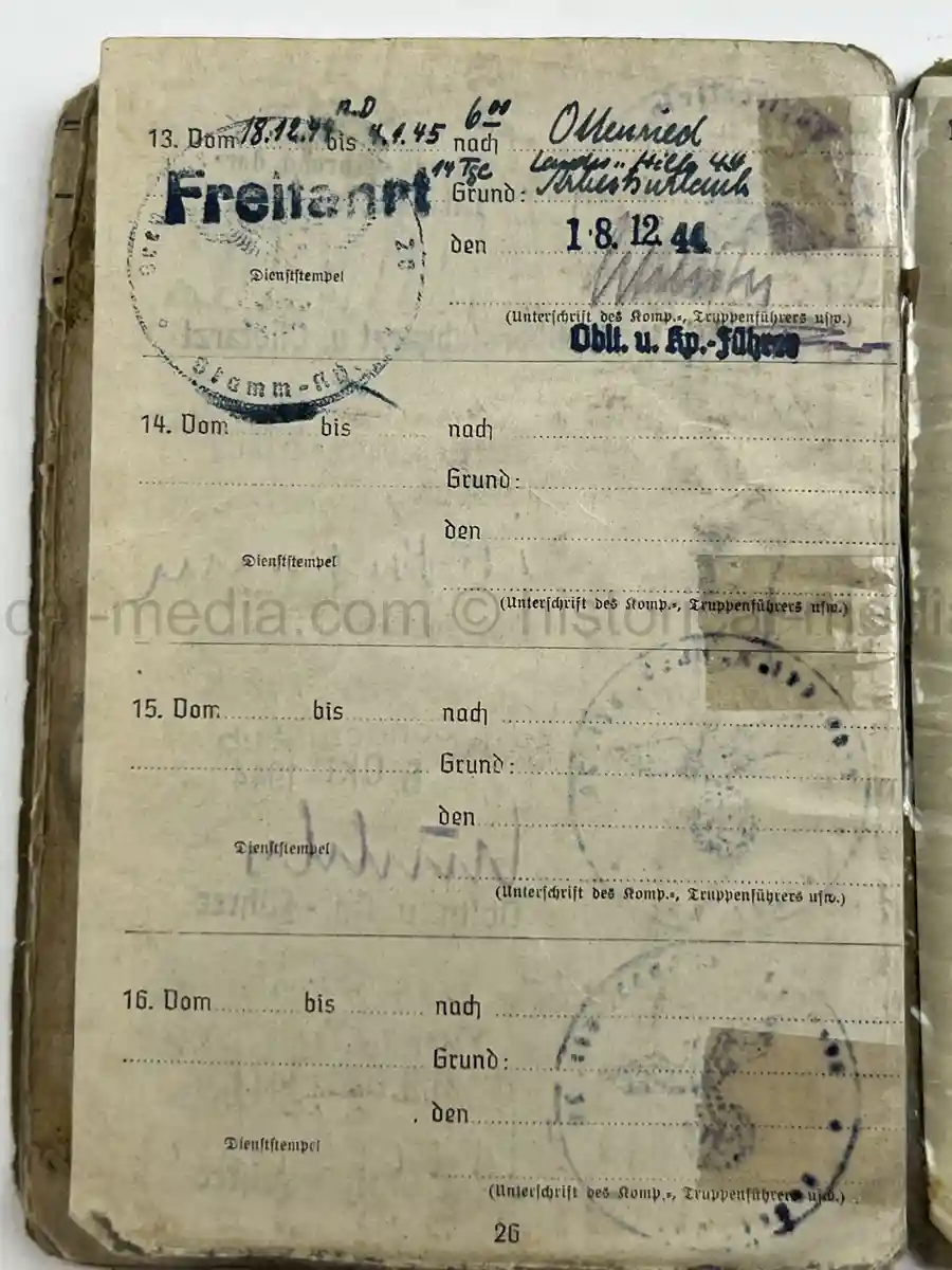 WWII GERMAN HEER SOLDBUCH – JOHANN WEIG – STABSGEFREITER – GREN. RGT. 41 (MOT.) – 10. INFANTERIE DIVISION - EASTERN FRONT & WESTFELDZUG – INFANTRY ASSAULT BADGE
