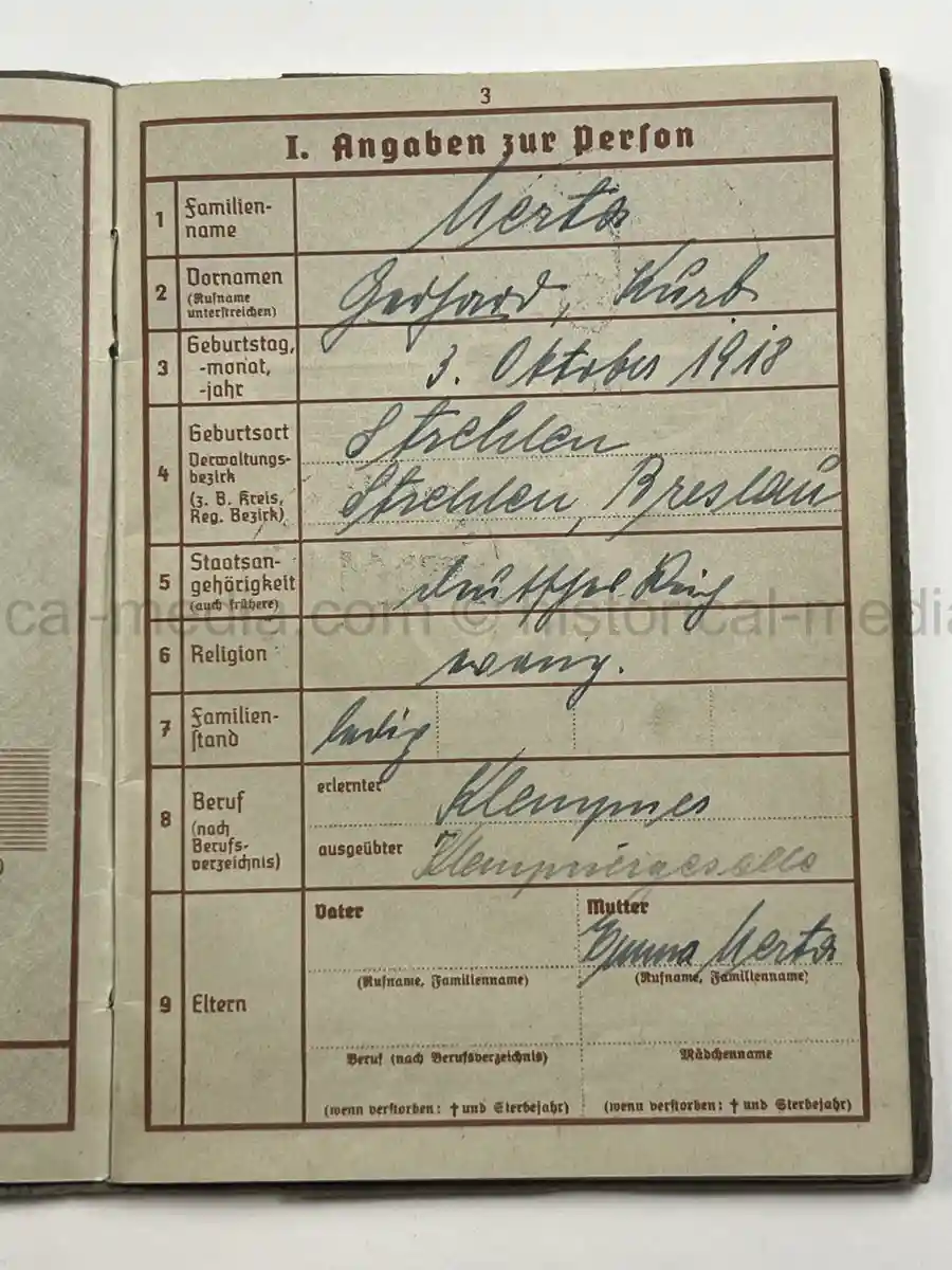 WEHRPASS – GERHARD MERTA – UNTEROFFIZIER – PANZERJÄGER ABT. 298 - SCHNELL ABT. 387 – WESTFELDZUG & EASTERN FRONT – KIA 1943