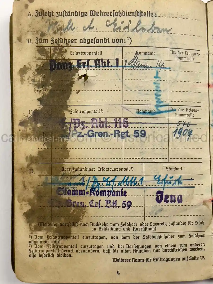 PANZER SOLDUCH – PETER GLASER – PANZERSCHÜTZE – PANZER-ABTEILUNG 116 / PZ.GREN.RGT. 59 – 20. PANZER-DIVISION – EASTERN FRONT – EK2 & SILVER PANZER ASSAULT BADGE – CLOSE COMBAT ENTRIES