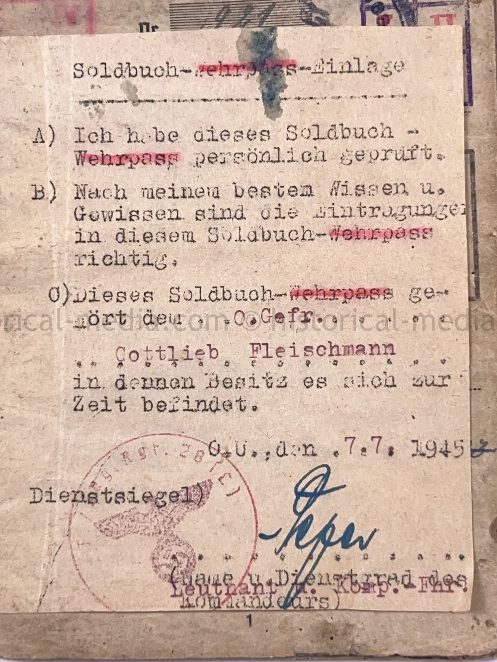 LUFTWAFFE SOLDBUCH - LUFTWAFFEN FELD DIVISION 14 - NORWAY, DENMARK