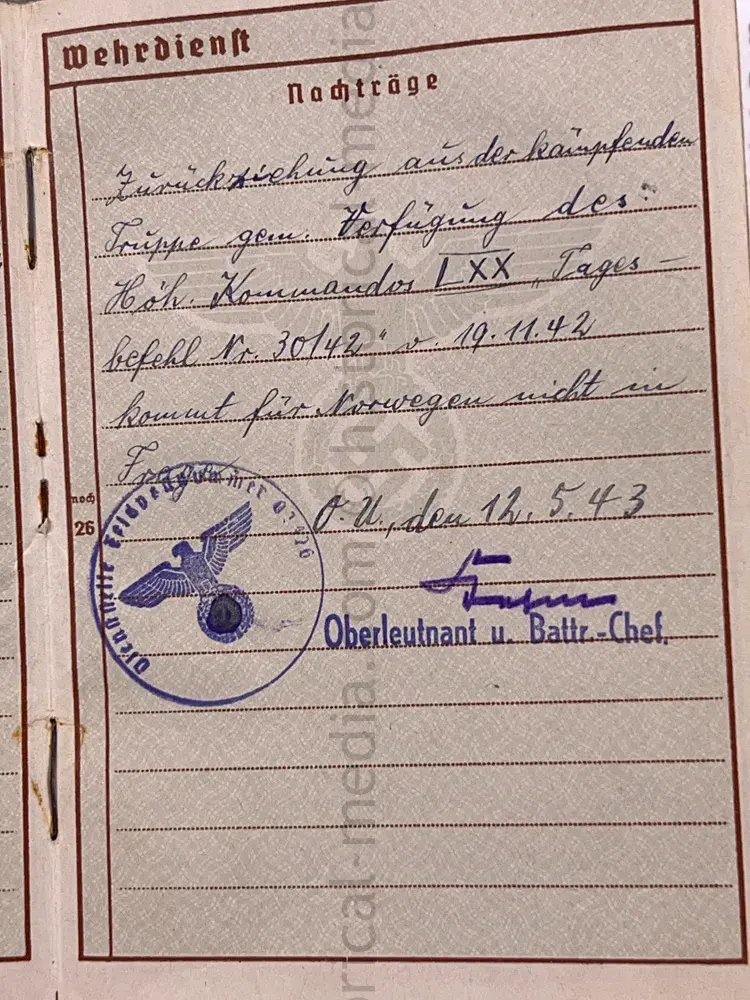 HEER WEHRPASS - 29. "FALKE" INFANTERIE DIVISION - POLAND, FRANCE, NORWAY, YUGOSLAVIA