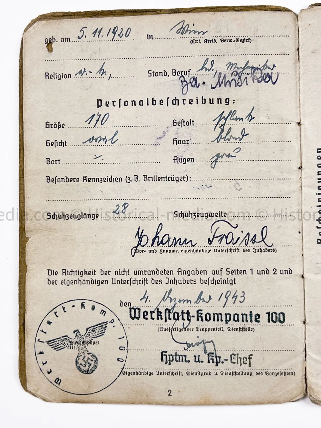 HEER SOLDBUCH - PANZER JÄGER ABTEILUNG 100 - 100 JÁGER DIVISION - STALINGRAD