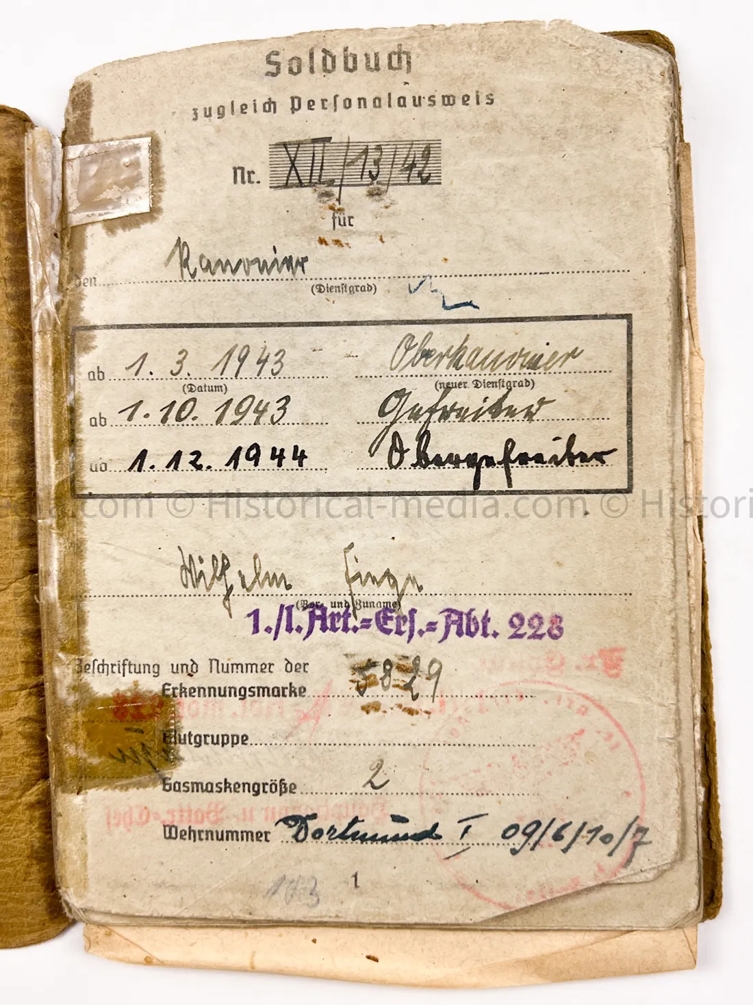 HEER SOLDBUCH - STURMGESCHÜTZ ABTEILUNG 239 - G43 RIFLE ENTRY