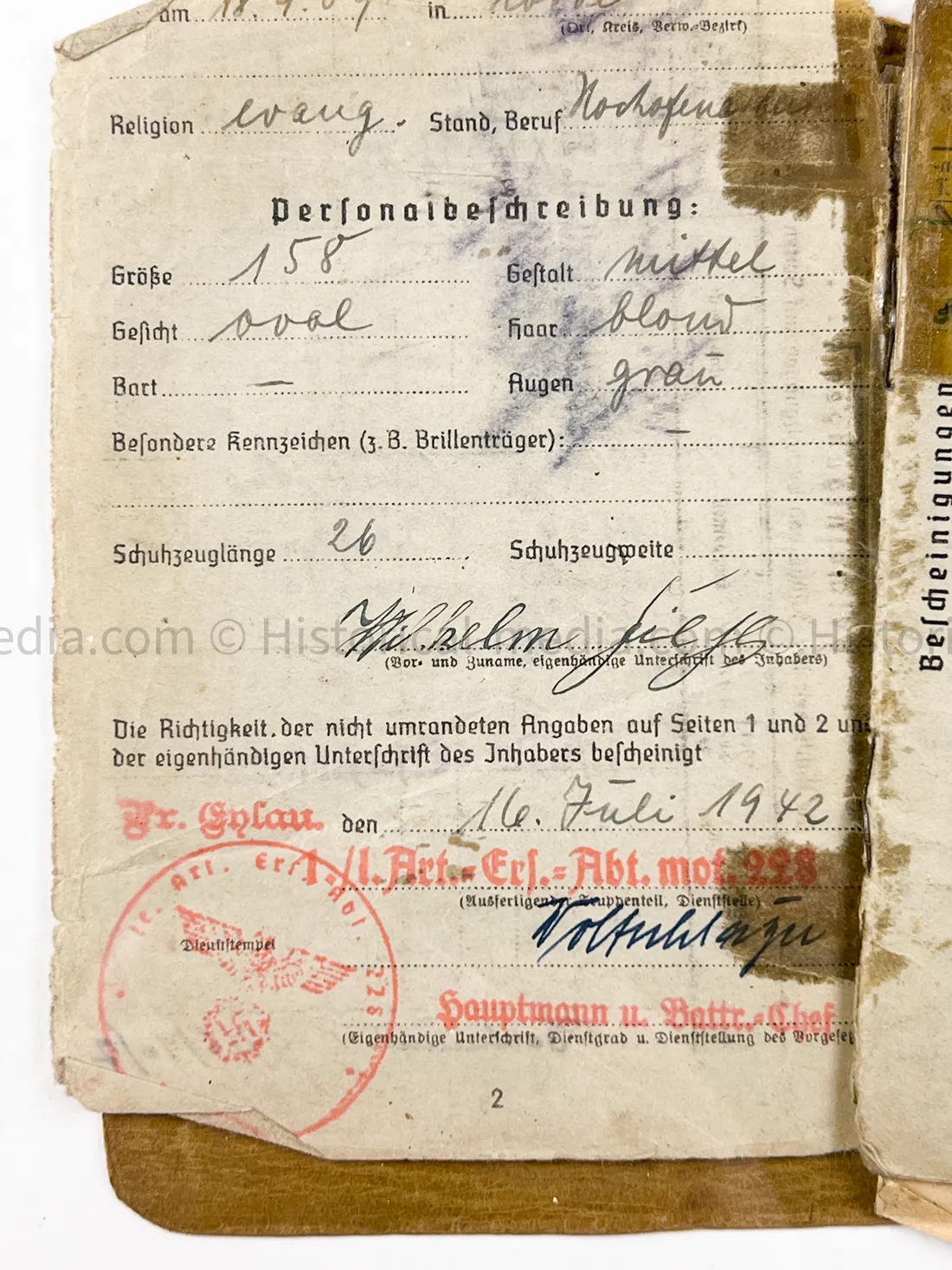 HEER SOLDBUCH - STURMGESCHÜTZ ABTEILUNG 239 - G43 RIFLE ENTRY