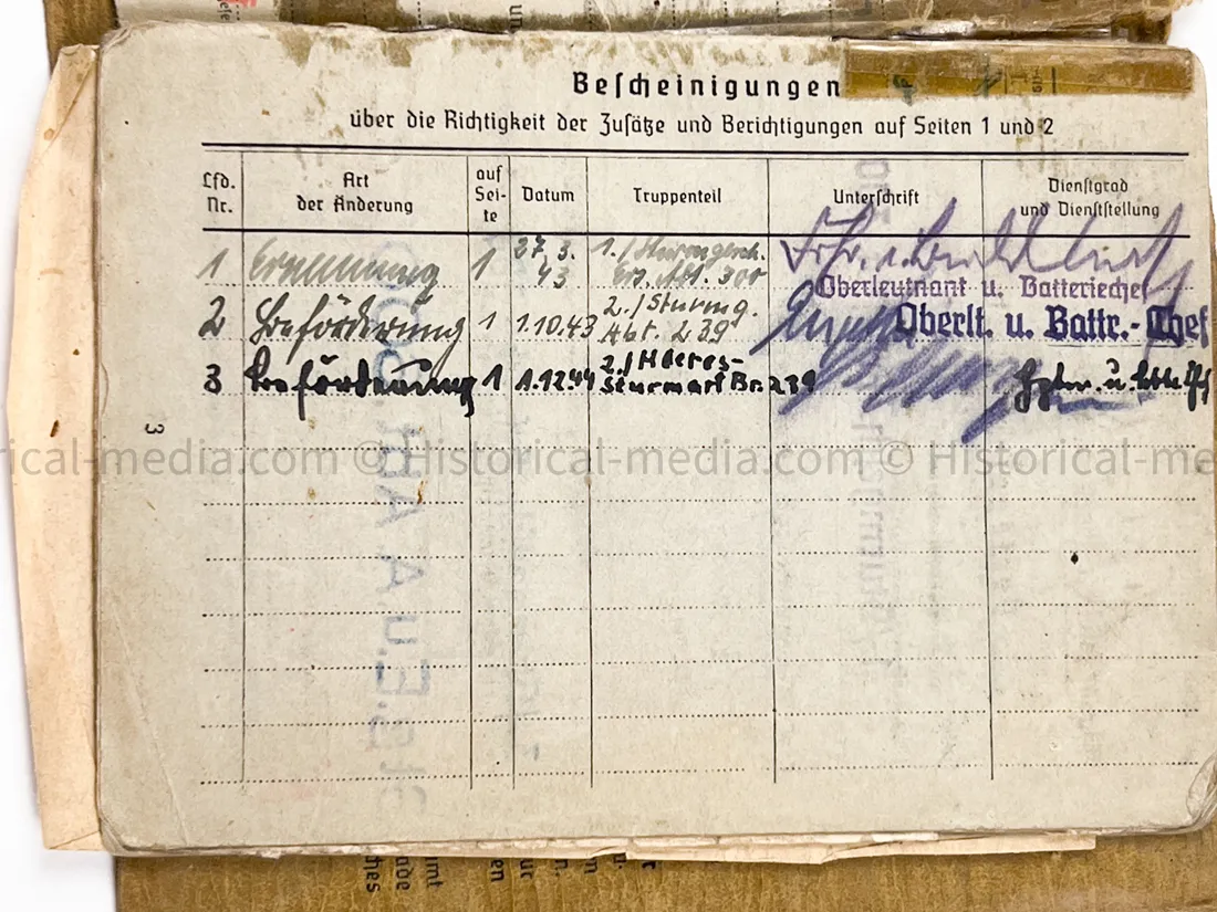 HEER SOLDBUCH - STURMGESCHÜTZ ABTEILUNG 239 - G43 RIFLE ENTRY