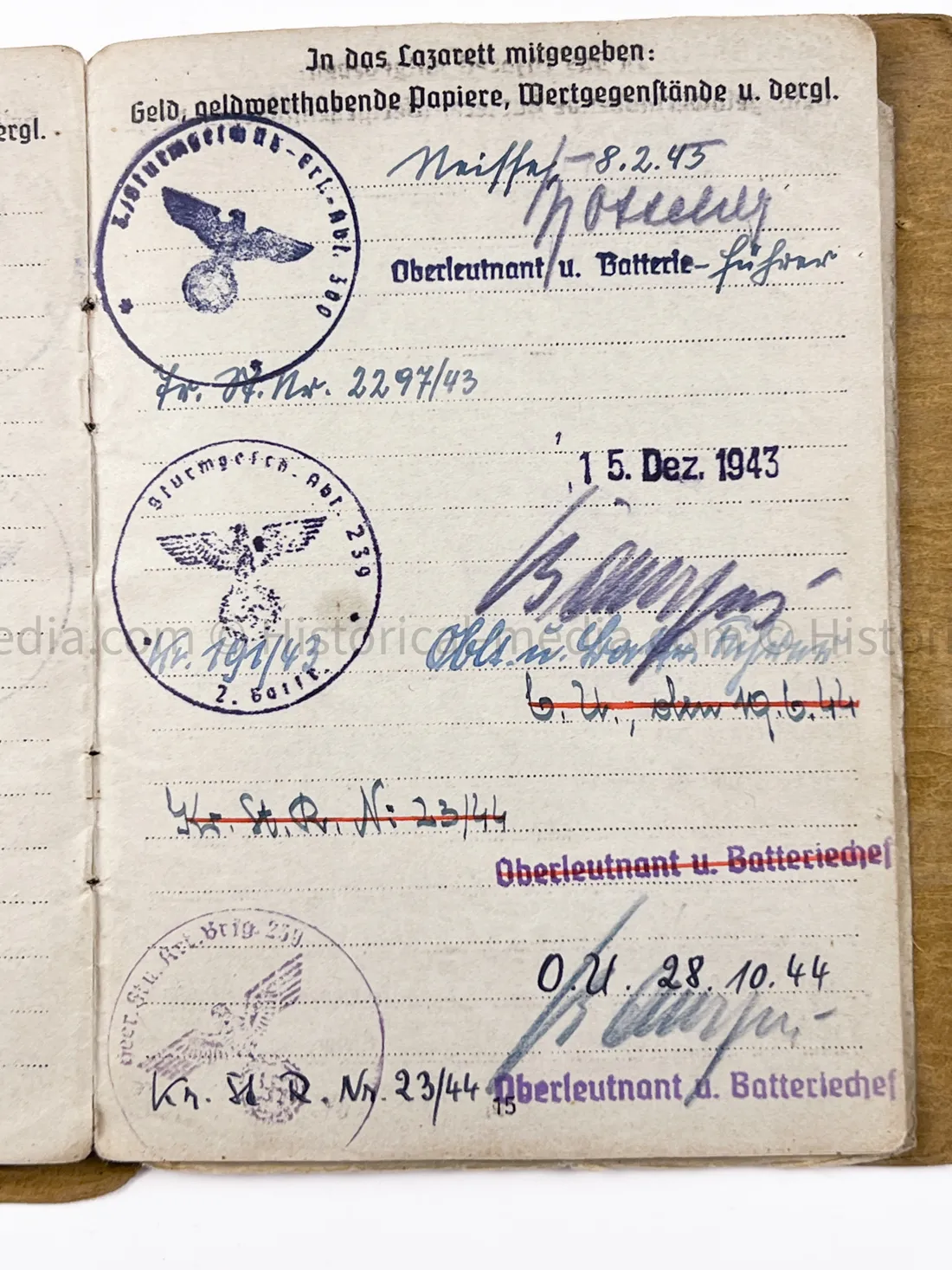 HEER SOLDBUCH - STURMGESCHÜTZ ABTEILUNG 239 - G43 RIFLE ENTRY