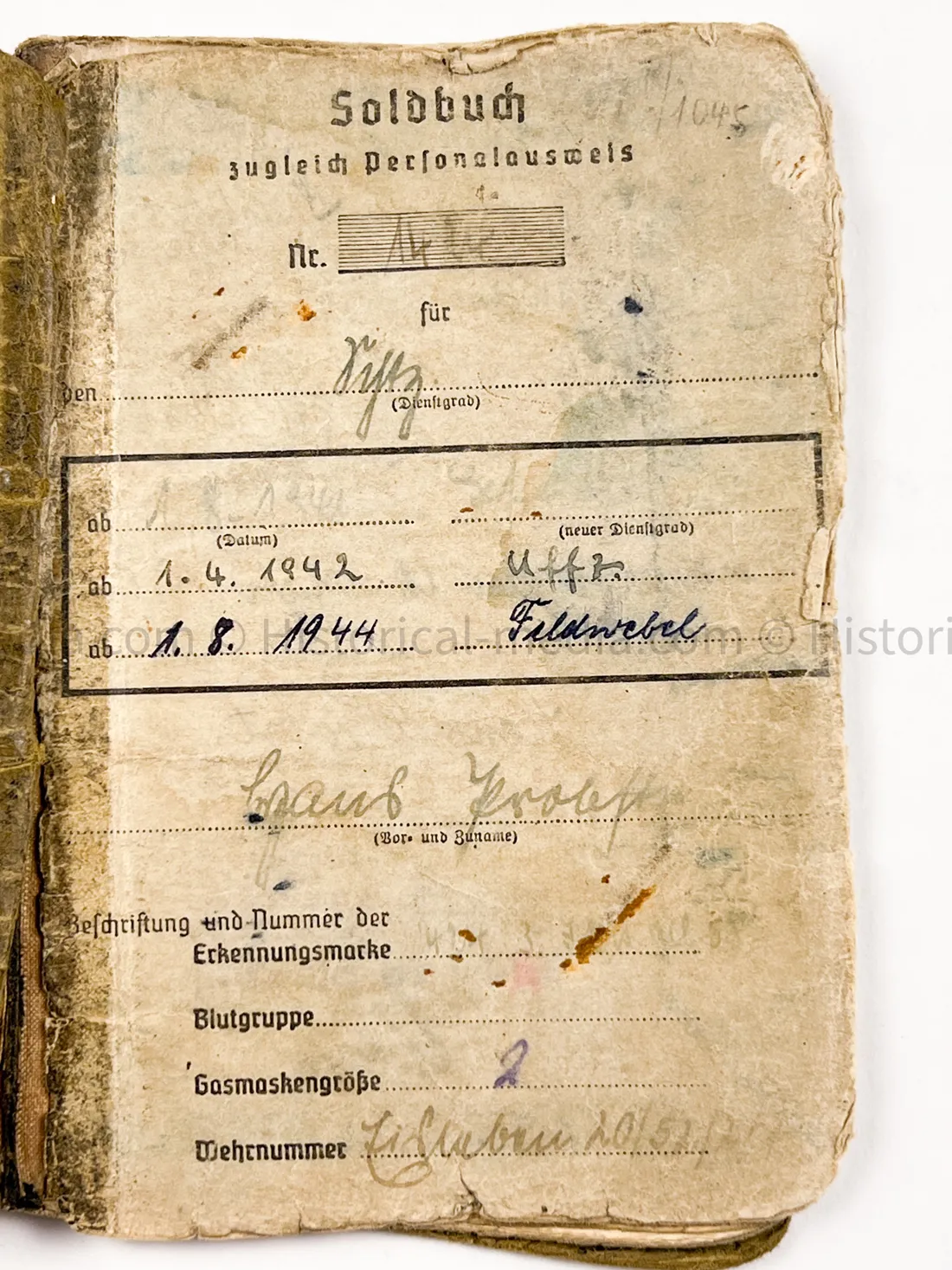 HEER SOLDBUCH - FELDJÄGER REGIMENT (MOT) 2 - MILITARY POLICE - RARE!