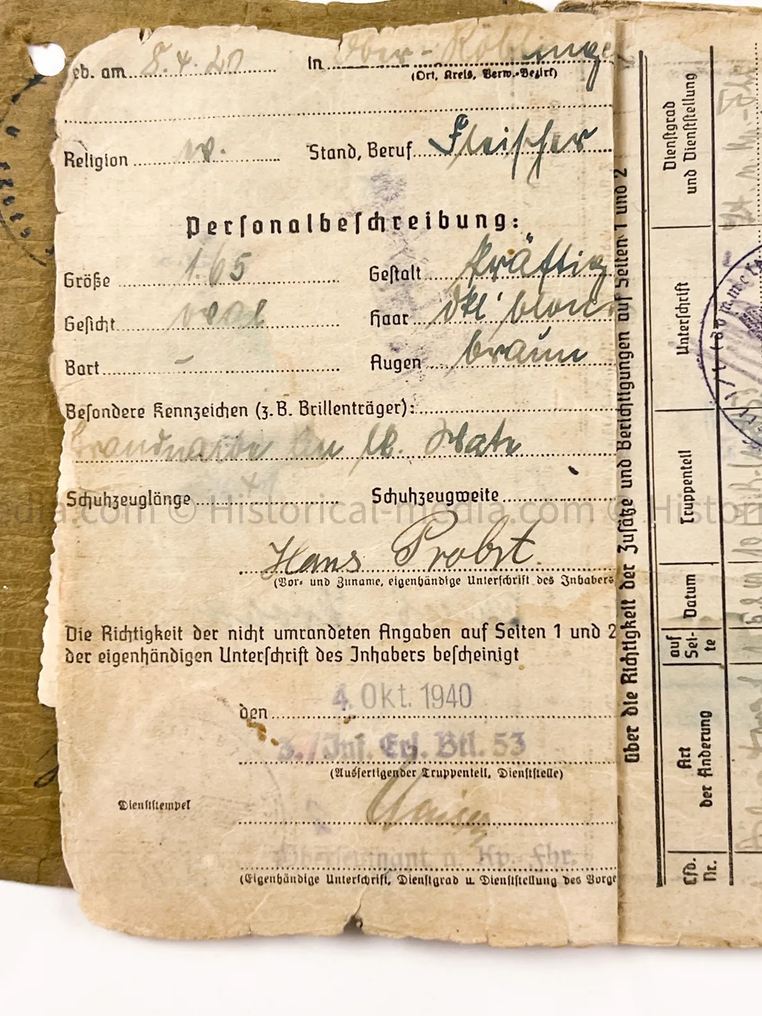 HEER SOLDBUCH - FELDJÄGER REGIMENT (MOT) 2 - MILITARY POLICE - RARE!
