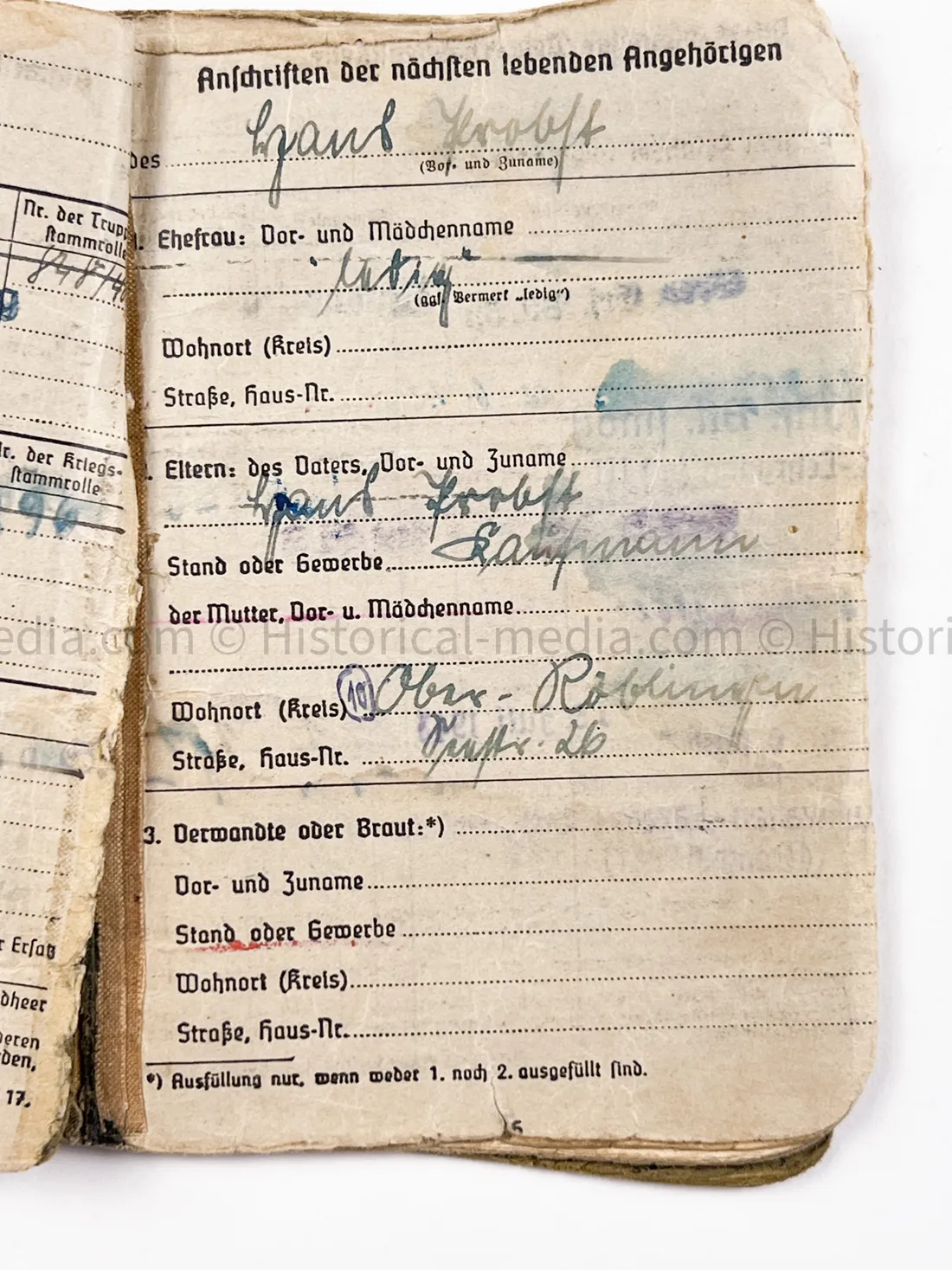 HEER SOLDBUCH - FELDJÄGER REGIMENT (MOT.) 2 - MILITARY POLICE - RARE!