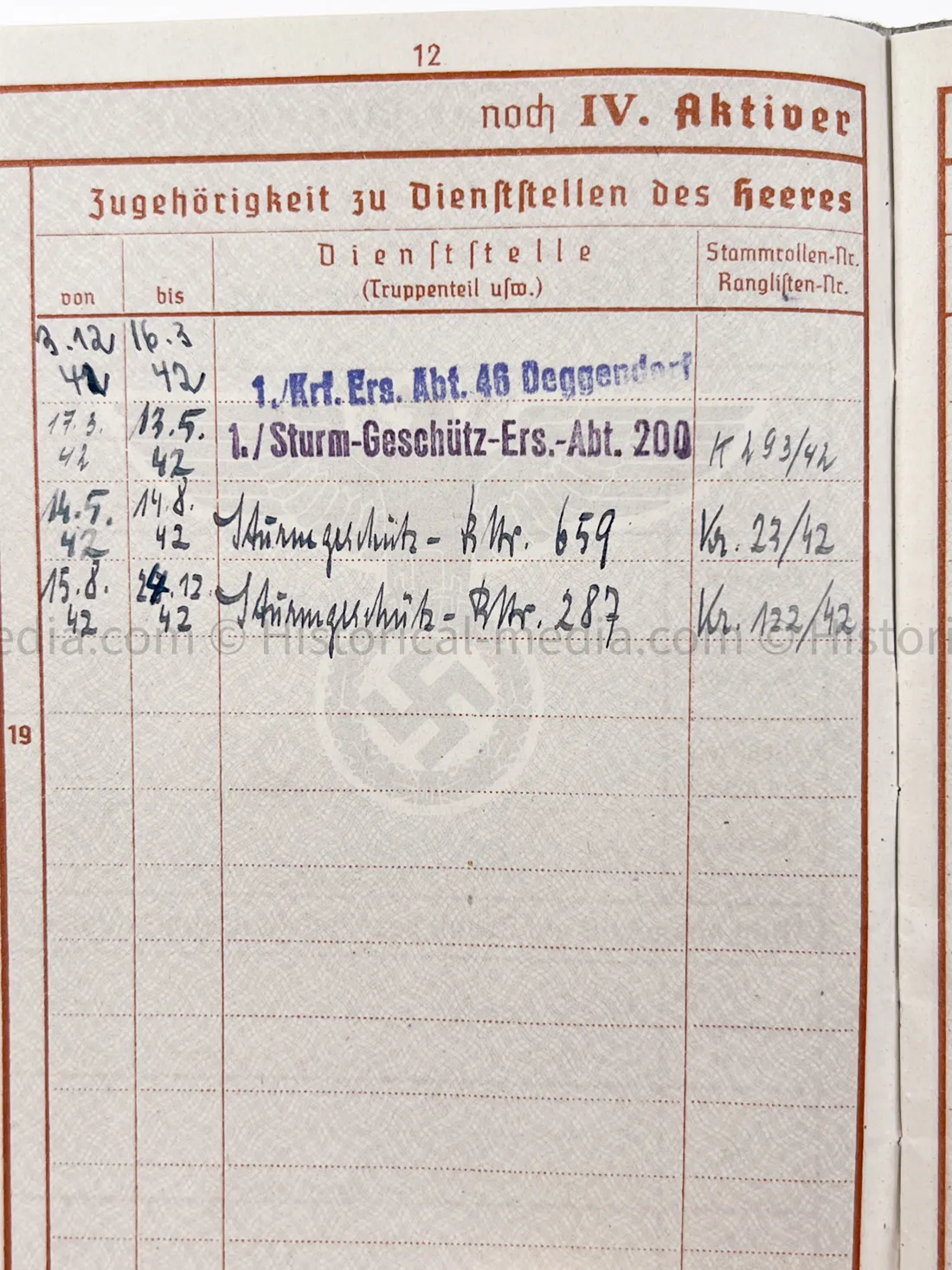 HEER WEHRPASS - STURMGESCHÜTZ BATTERIE 659 & 287 - KIA RUSSIA