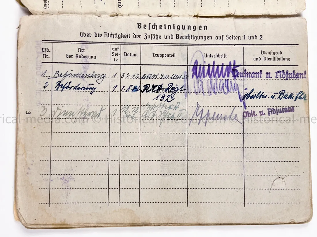 HEER OFFICER SOLDBUCH & AWARD DOCUMENT GROUPING - STURMGESCHÜTZ BATTERIE 667 - GOLD WOUND BADGE