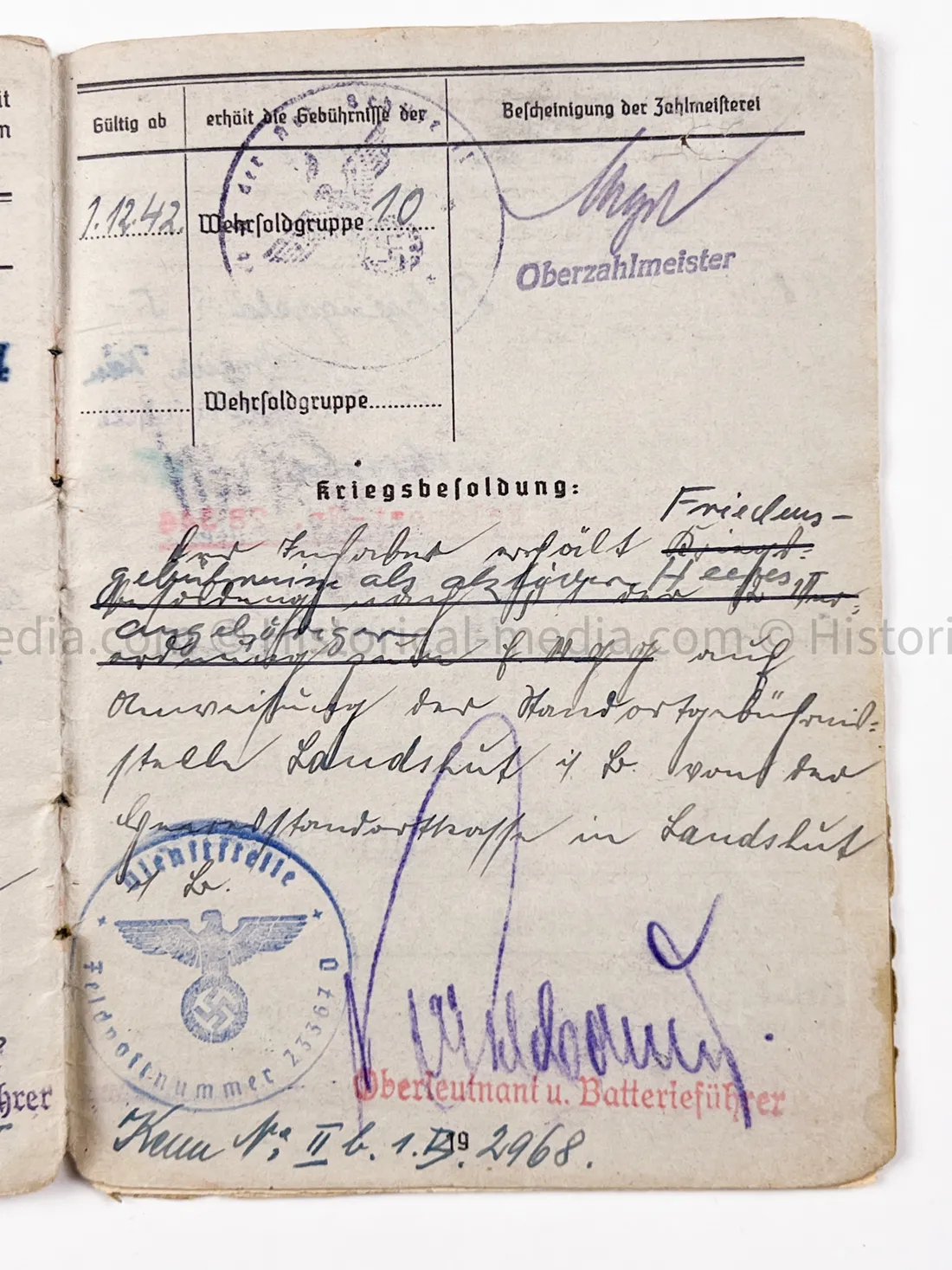 HEER OFFICER SOLDBUCH & AWARD DOCUMENT GROUPING - STURMGESCHÜTZ BATTERIE 667 - GOLD WOUND BADGE