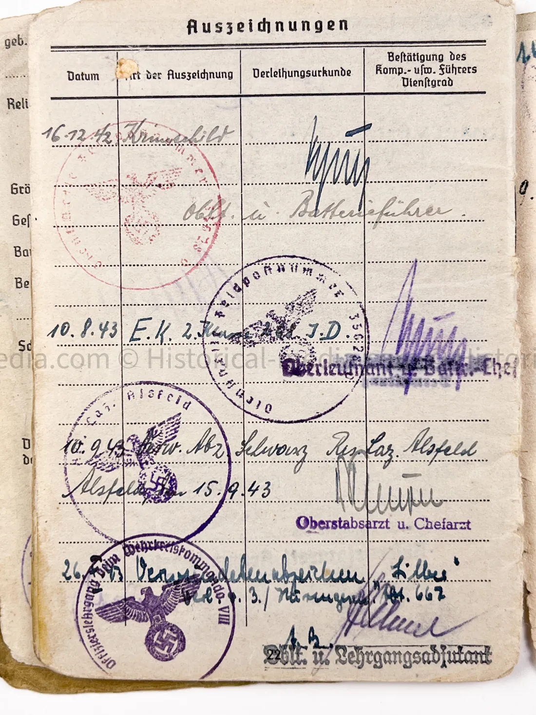 HEER OFFICER SOLDBUCH & AWARD DOCUMENT GROUPING - STURMGESCHÜTZ BATTERIE 667 - GOLD WOUND BADGE
