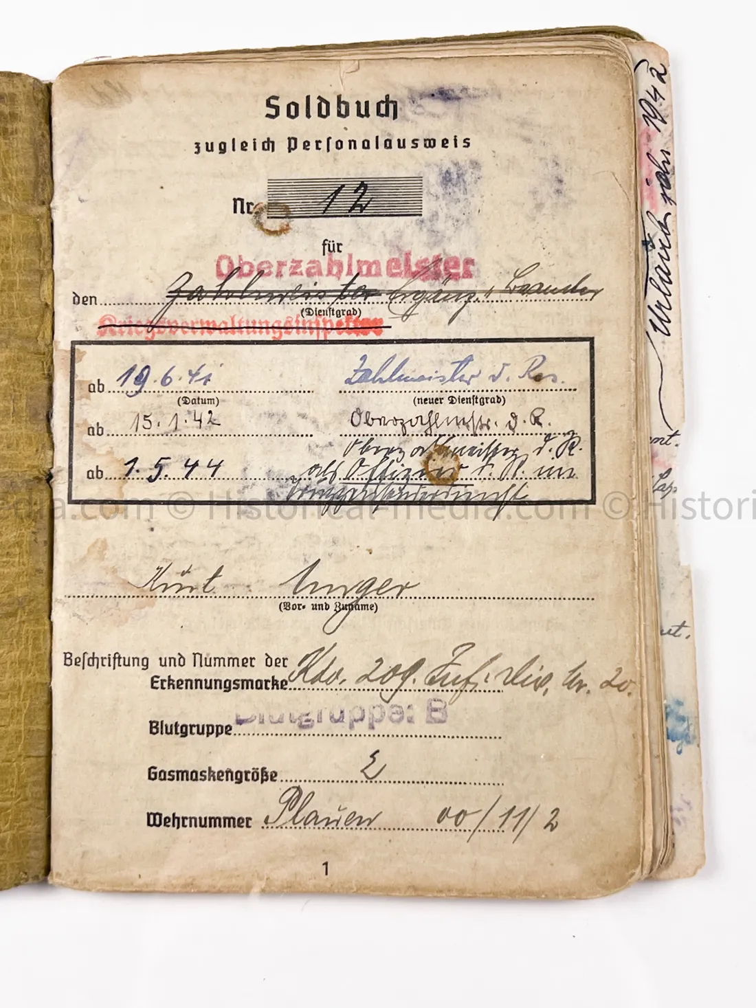 HEER SOLDBUCH - STABSZAHLMEISTER - ORTSKOMMANDANTUR I(V) 891