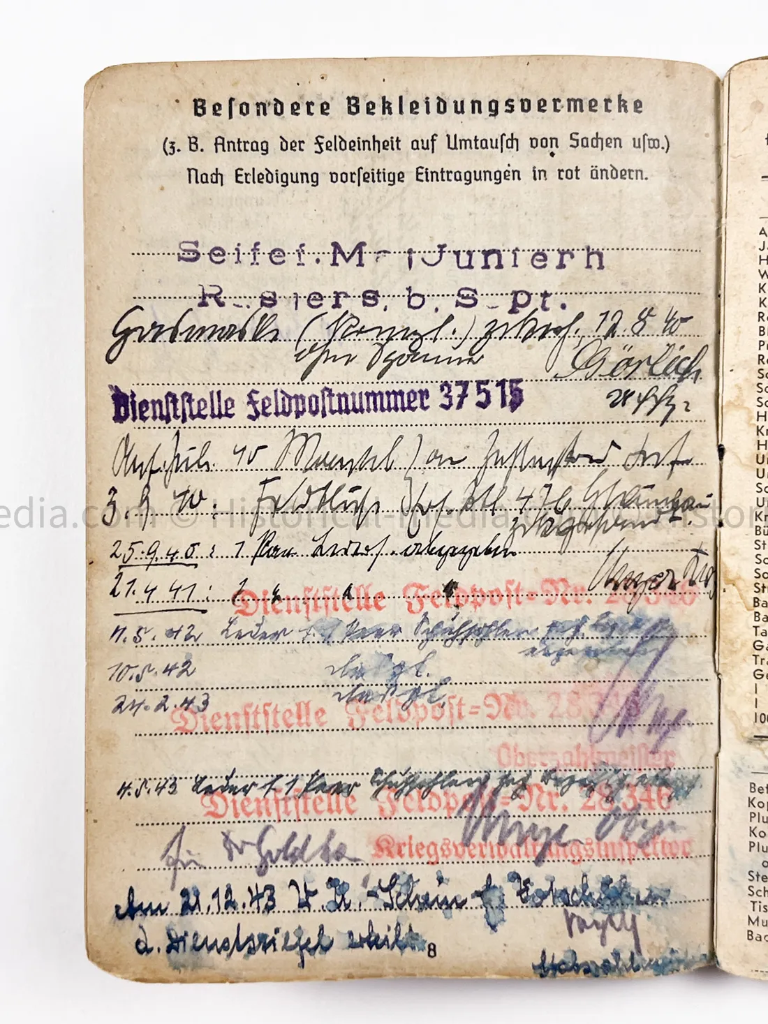 HEER SOLDBUCH - STABSZAHLMEISTER - ORTSKOMMANDANTUR I(V) 891