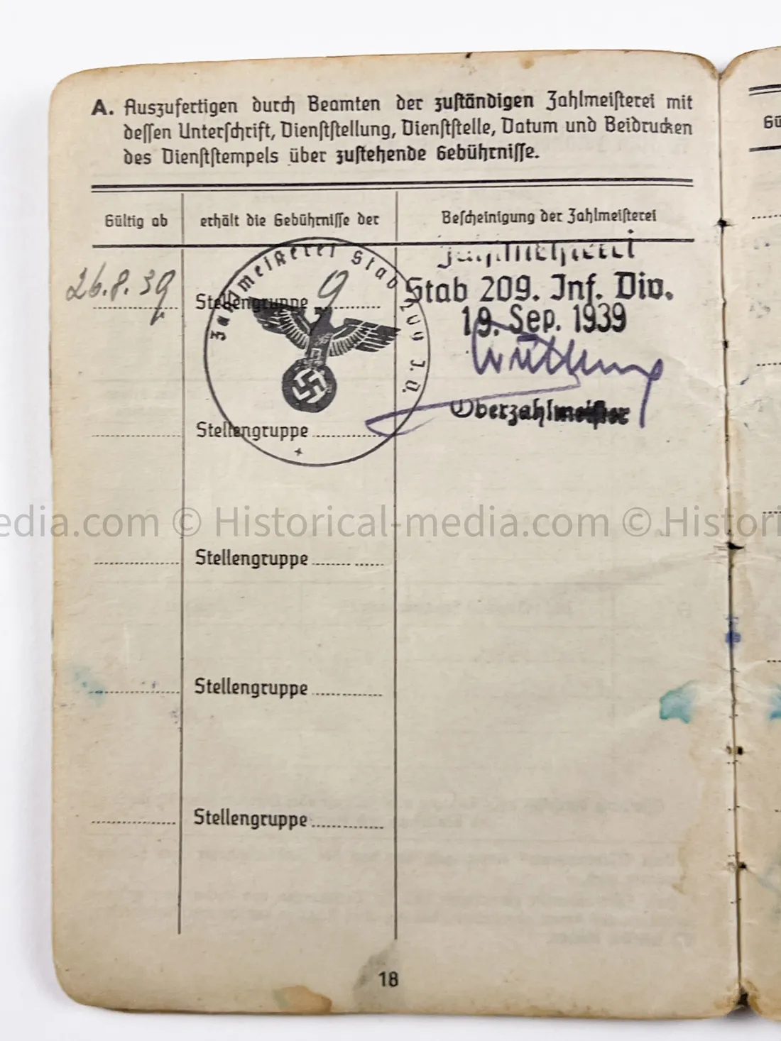 HEER SOLDBUCH - STABSZAHLMEISTER - ORTSKOMMANDANTUR I(V) 891