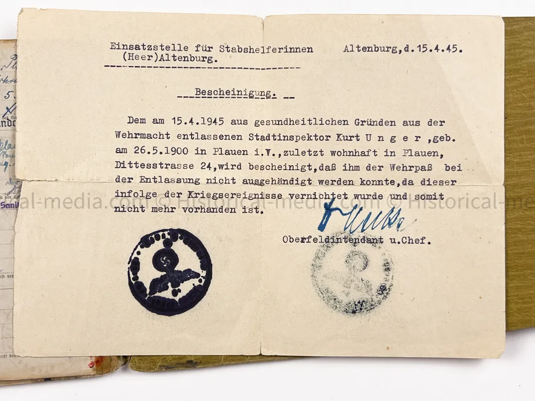 HEER SOLDBUCH - STABSZAHLMEISTER - ORTSKOMMANDANTUR I(V) 891