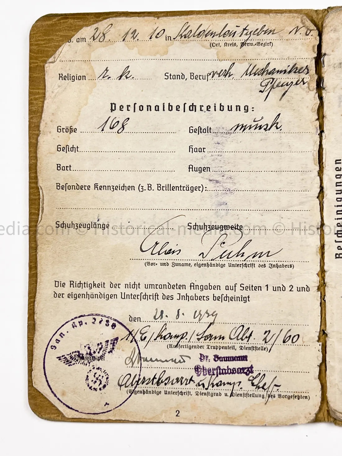 HEER SOLDBUCH - 4. LEICHTEN DIVISION - 9. PANZER DIVISION - POLAND CAMPAIGN EK2 AWARD