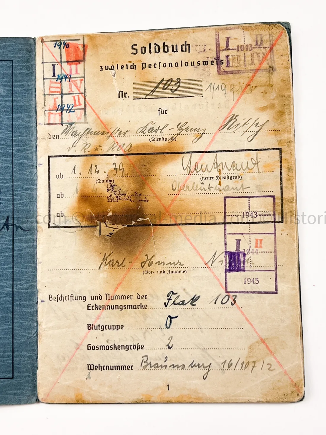 LUFTWAFFE OFFICER SOLDBUCH - FLAK ABTEILUNG Z.B.V. DANZIG - DANZIG KREUZ!