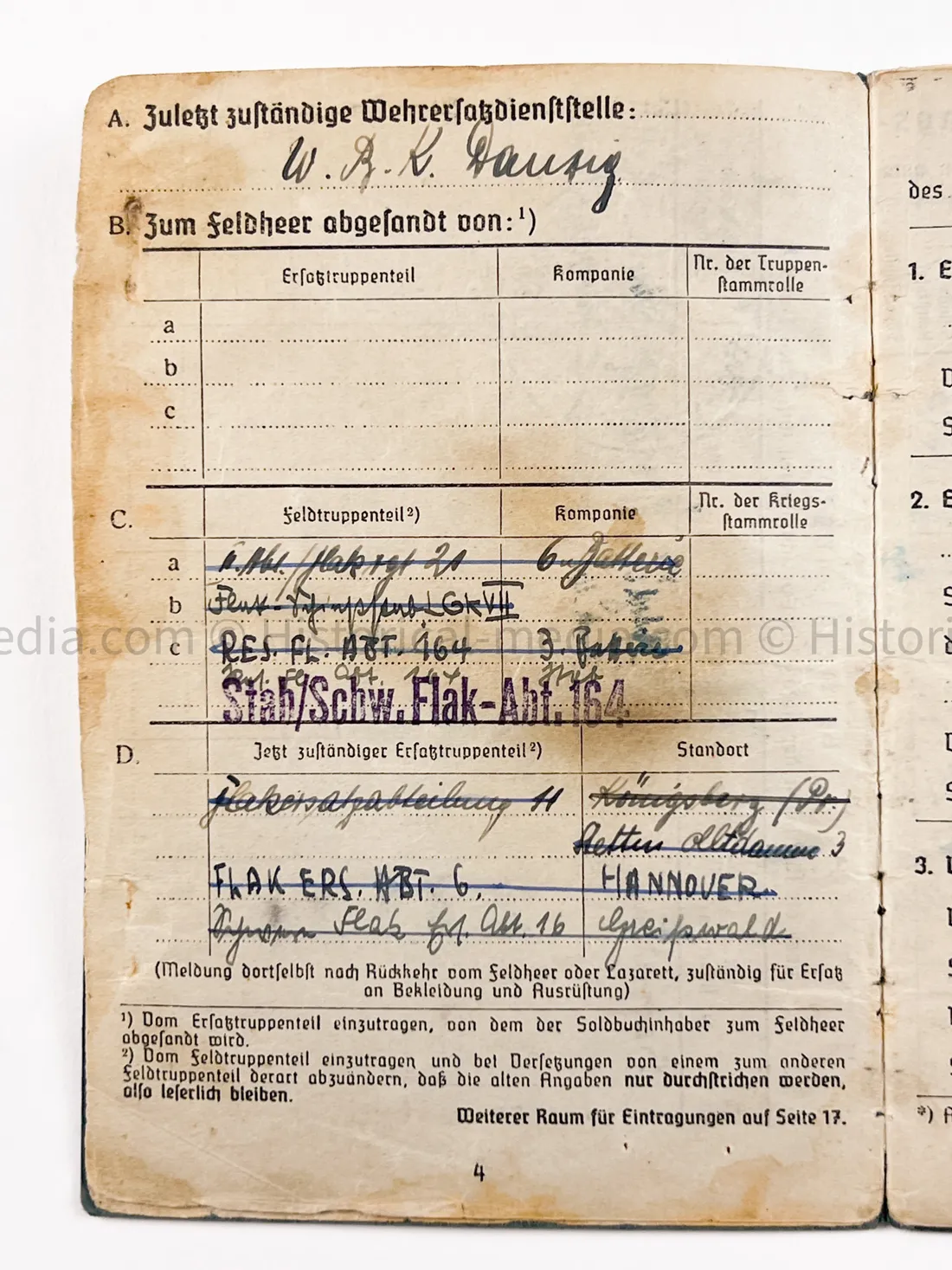 LUFTWAFFE OFFICER SOLDBUCH - FLAK ABTEILUNG Z.B.V. DANZIG - DANZIG KREUZ!