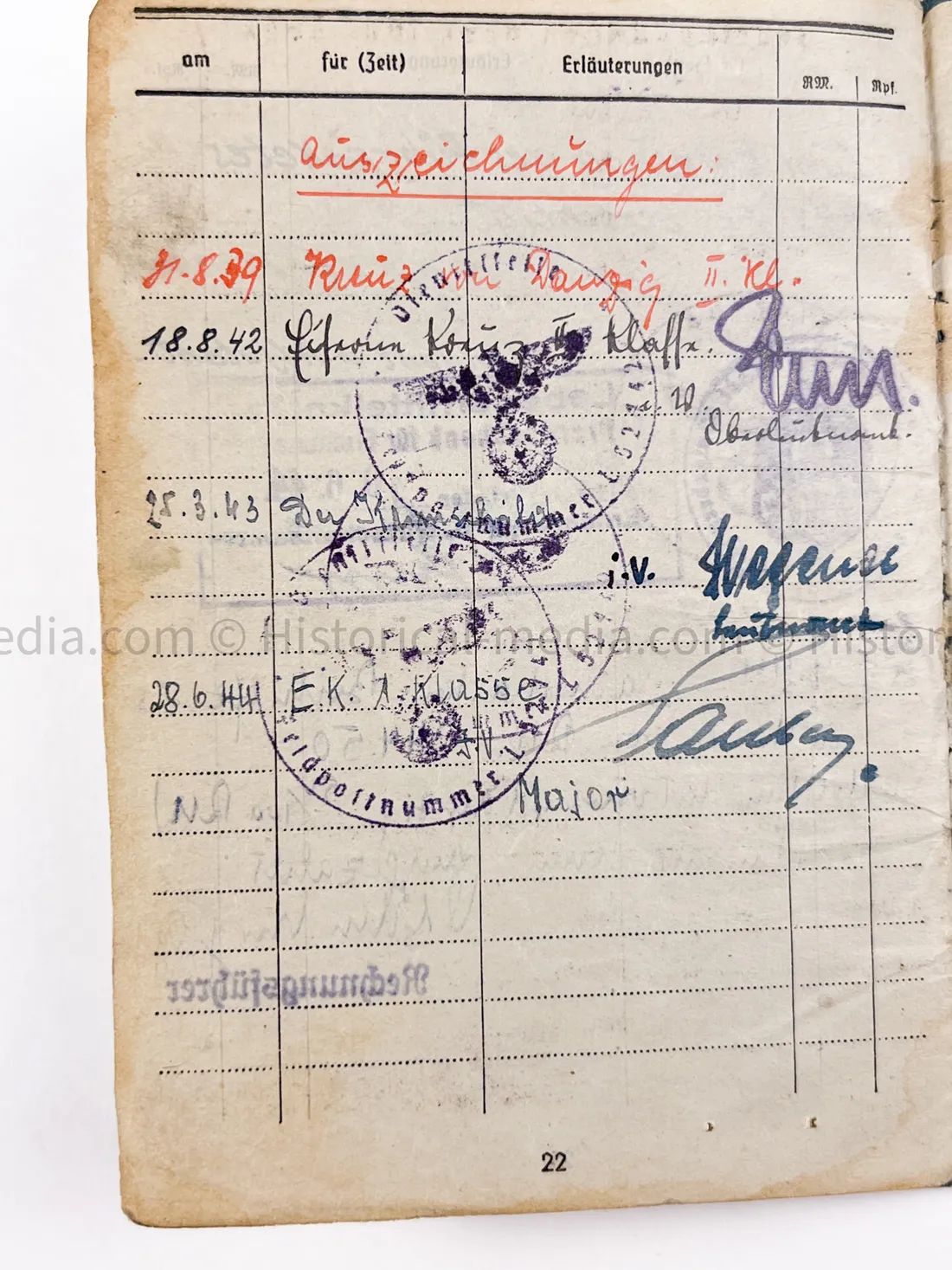 LUFTWAFFE OFFICER SOLDBUCH - FLAK ABTEILUNG Z.B.V. DANZIG - DANZIG KREUZ!