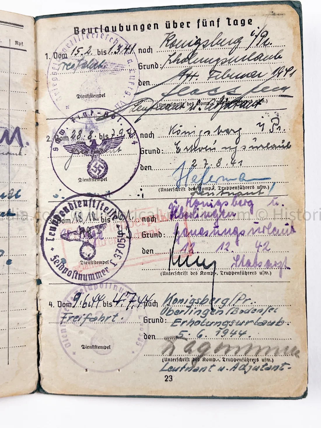 LUFTWAFFE OFFICER SOLDBUCH - FLAK ABTEILUNG Z.B.V. DANZIG - DANZIG KREUZ!