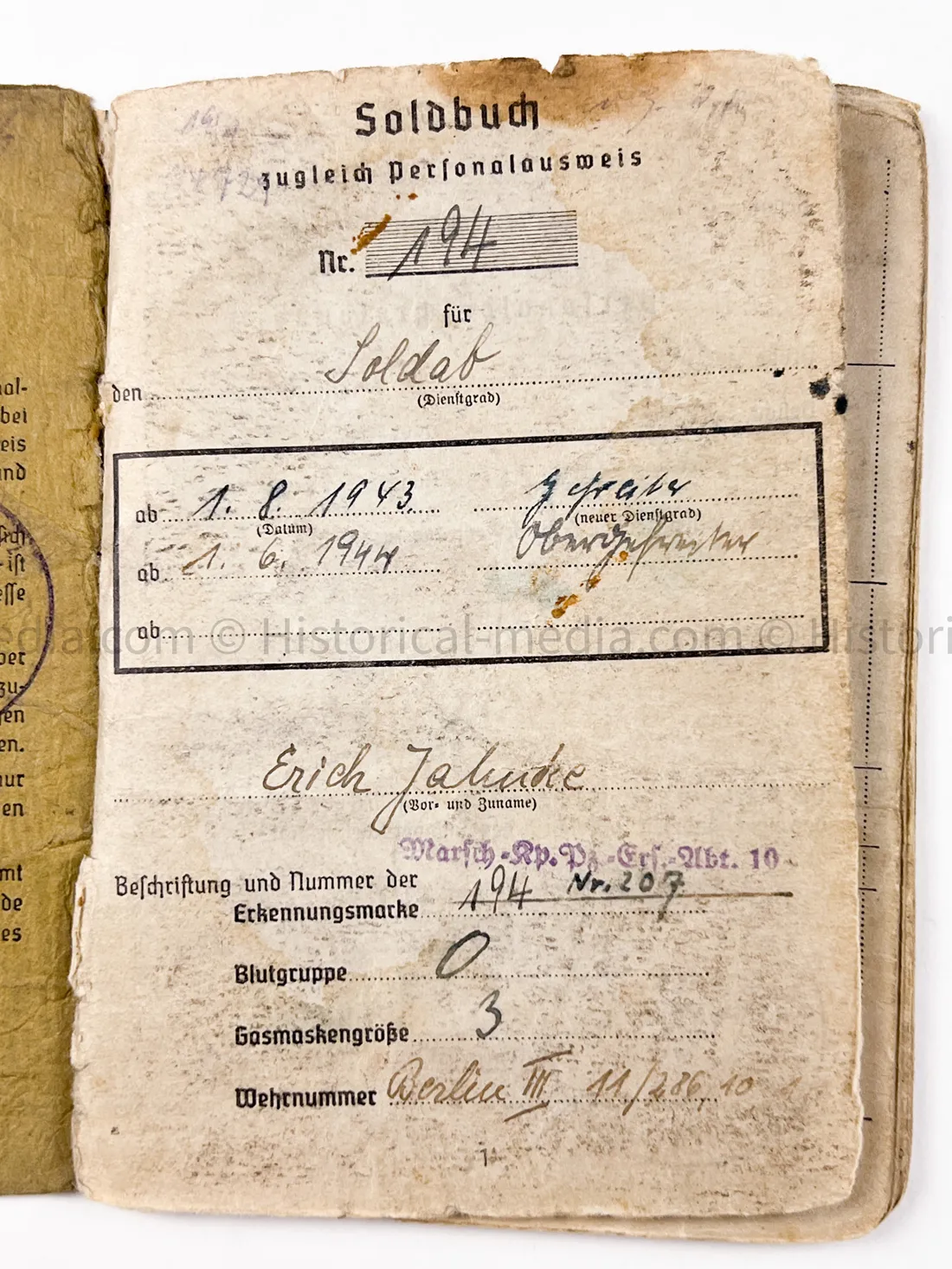 HEER SOLDBUCH - 1.(Sf.)/ PANZER JAEGER ABTEILUNG 376 - 376. INFANTERIE DIVISION