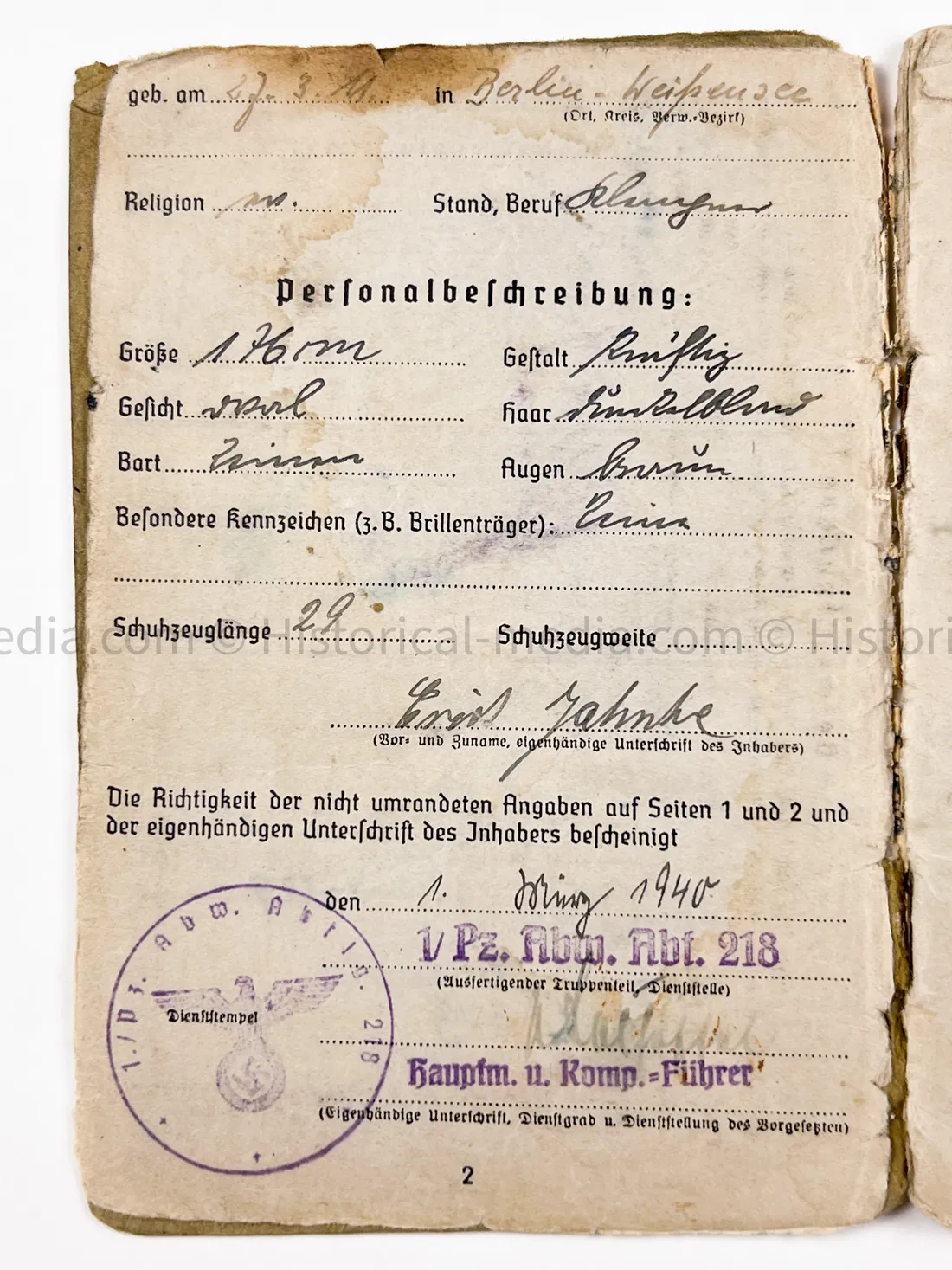 HEER SOLDBUCH - 1.(Sf.)/ PANZER JAEGER ABTEILUNG 376 - 376. INFANTERIE DIVISION