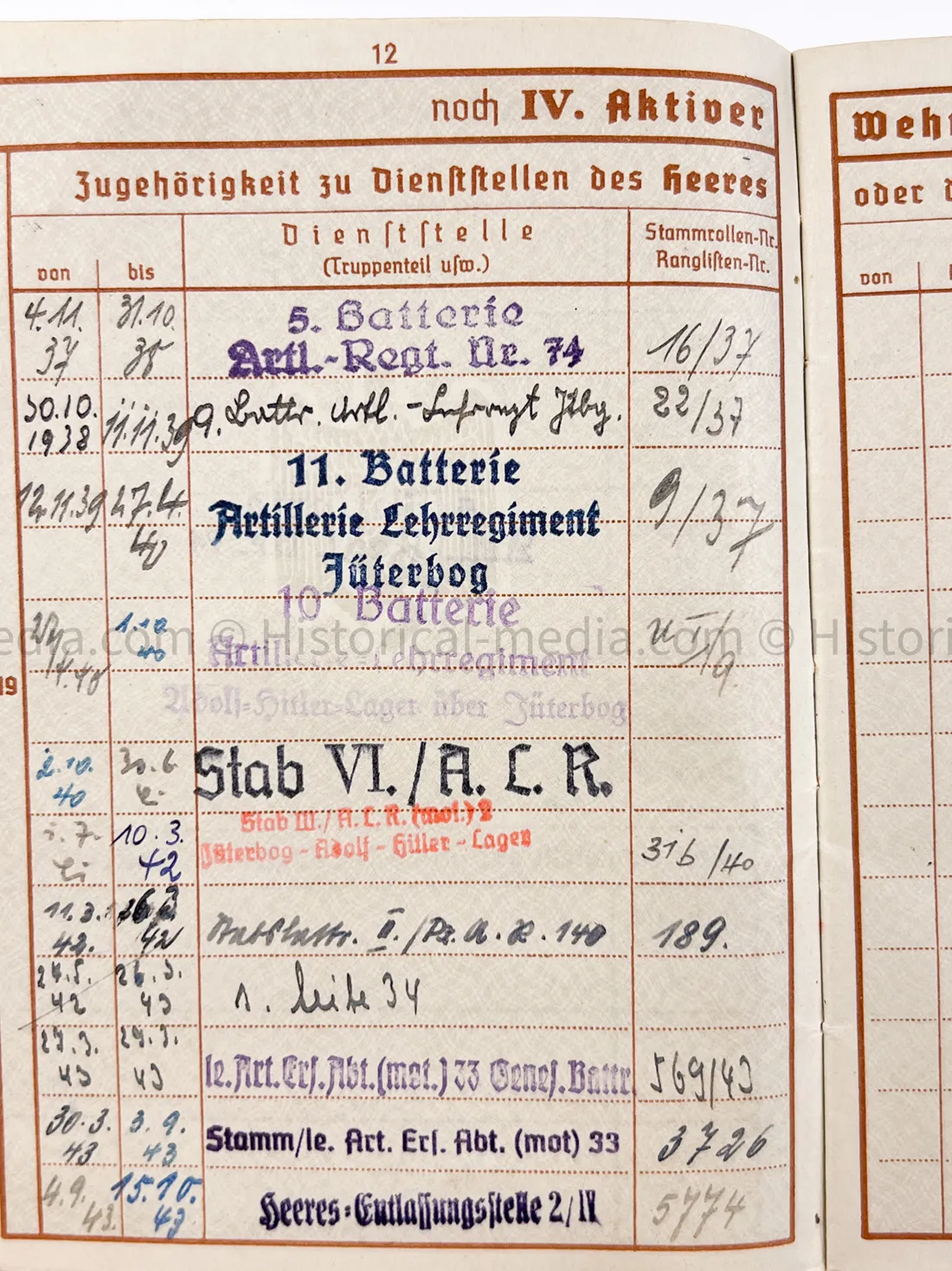 HEER WEHRPASS - ARTILLERIE LEHR REGIMENT 30.5 cm Mörser + 22. PANZER DIVISION