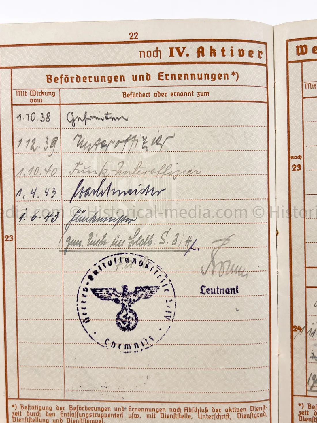 HEER WEHRPASS - ARTILLERIE LEHR REGIMENT 30.5 cm Mörser + 22. PANZER DIVISION