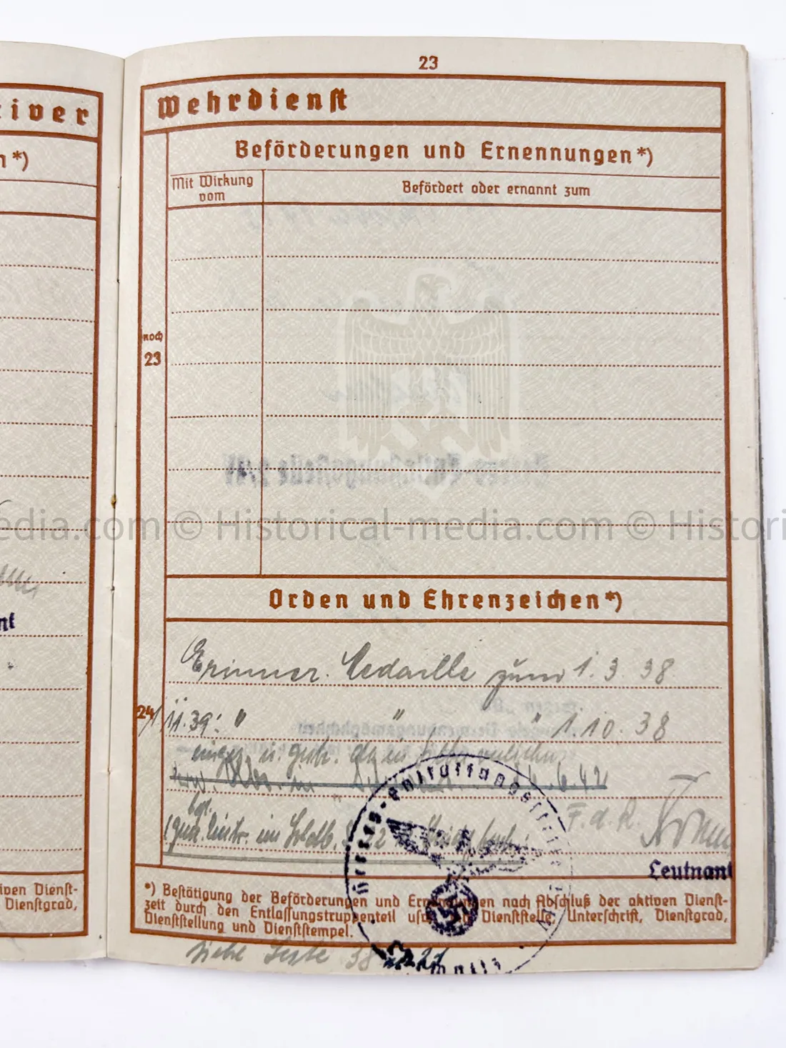 HEER WEHRPASS - ARTILLERIE LEHR REGIMENT 30.5 cm Mörser + 22. PANZER DIVISION