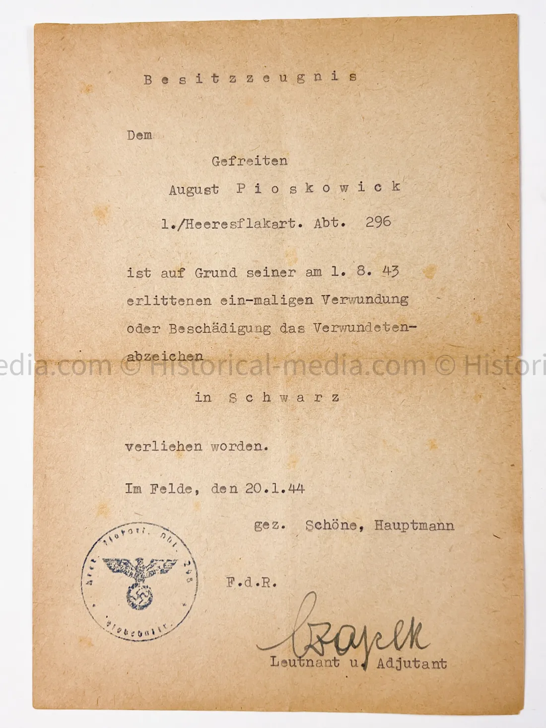 HEER SOLDBUCH & AWARD DOCUMENT GROUPING - HEERES FLAK - 7. PANZER DIVISION - KURLAND