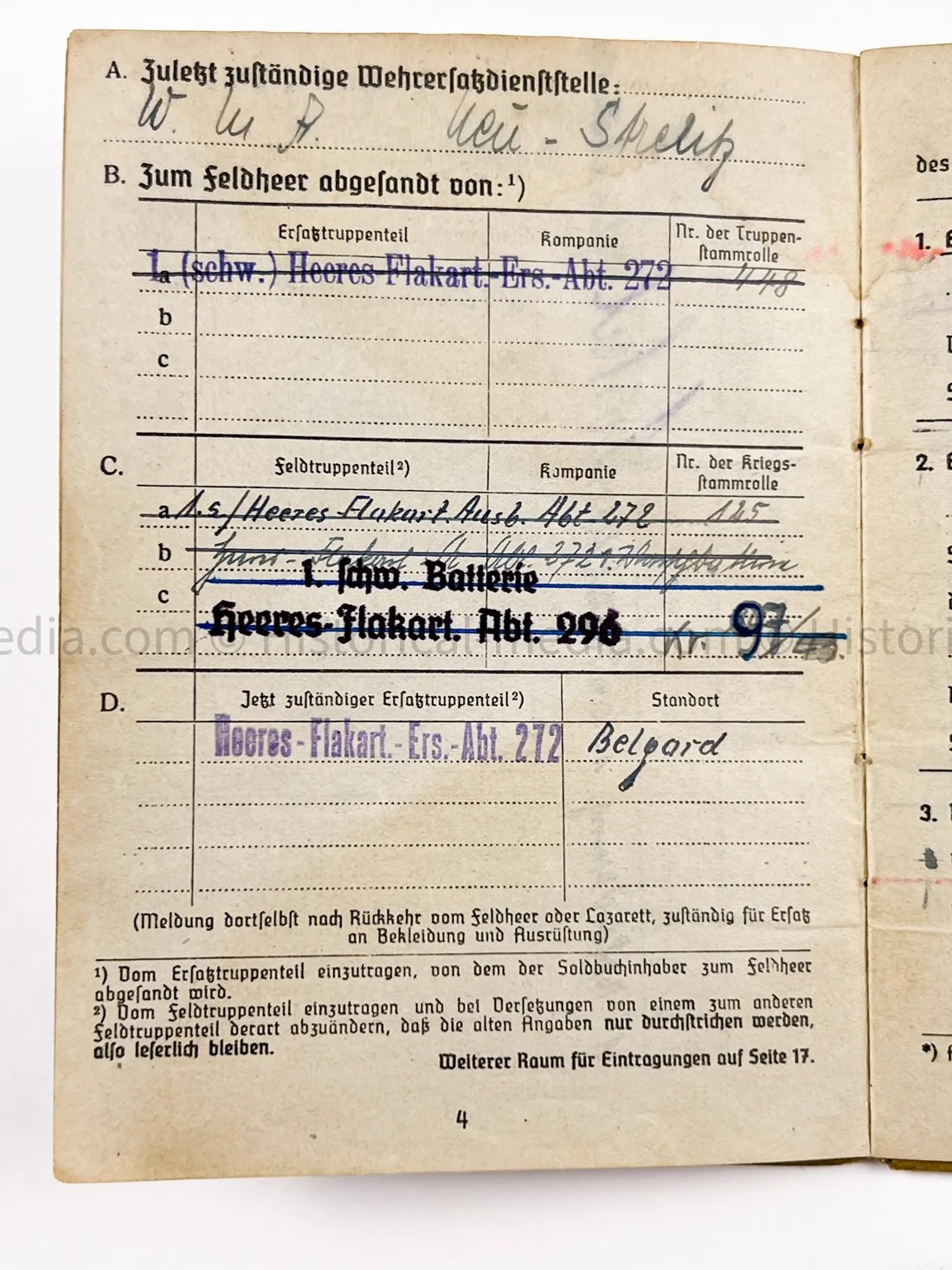 HEER SOLDBUCH & AWARD DOCUMENT GROUPING - HEERES FLAK - 7. PANZER DIVISION - KURLAND