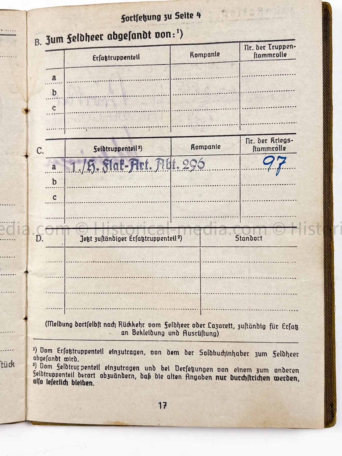 HEER SOLDBUCH & AWARD DOCUMENT GROUPING - HEERES FLAK - 7. PANZER DIVISION - KURLAND