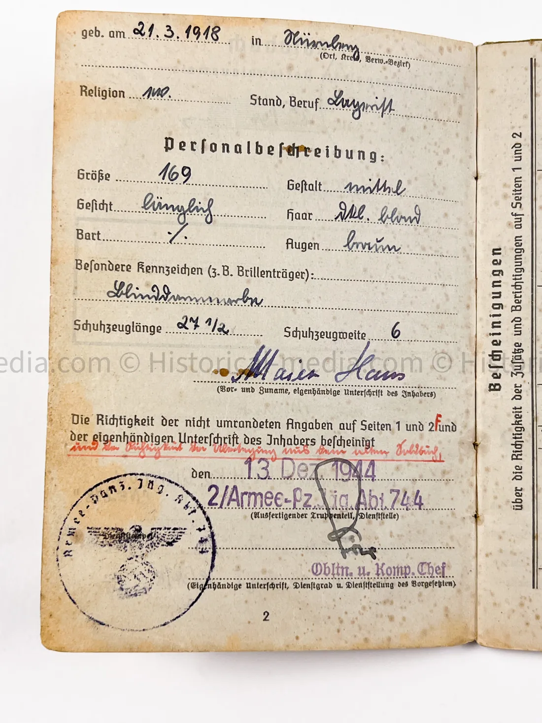 HEER SOLDBUCH - ARMEE PANZER JÄGER ABTEILUNG 744 - MARDER II + HETZER