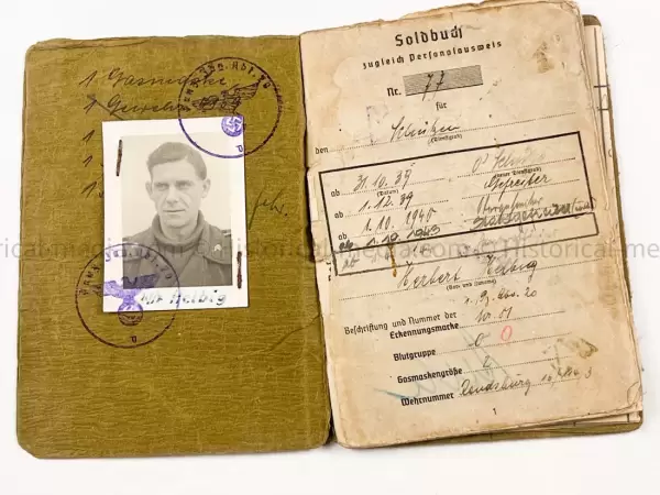 HEER SOLDBUCH - PANZER JÄGER ABTEILUNG 20 - 30. PANZER GRENADIER DIVISION - - SUDETENLAND, POLAND, FRANCE, RUSSIA, BATTLE OF BERLIN - NINE AWARDS!