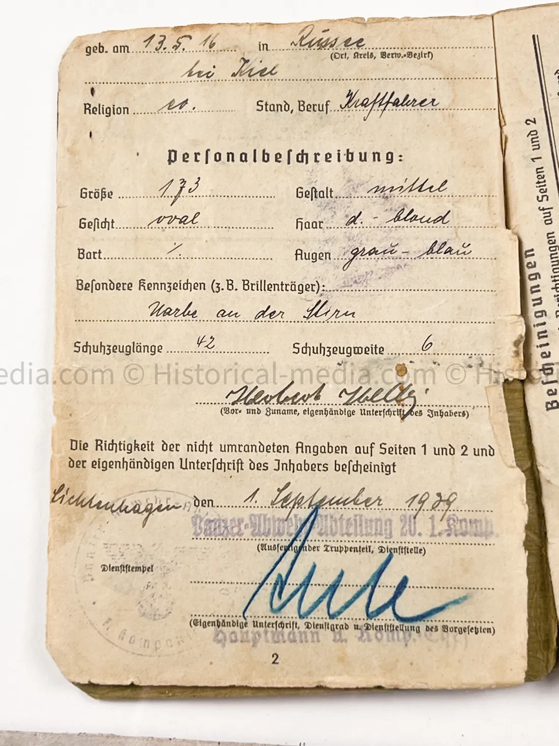 HEER SOLDBUCH - PANZER JÄGER ABTEILUNG 20 - 30. PANZER GRENADIER DIVISION - - SUDETENLAND, POLAND, FRANCE, RUSSIA, BATTLE OF BERLIN - NINE AWARDS!