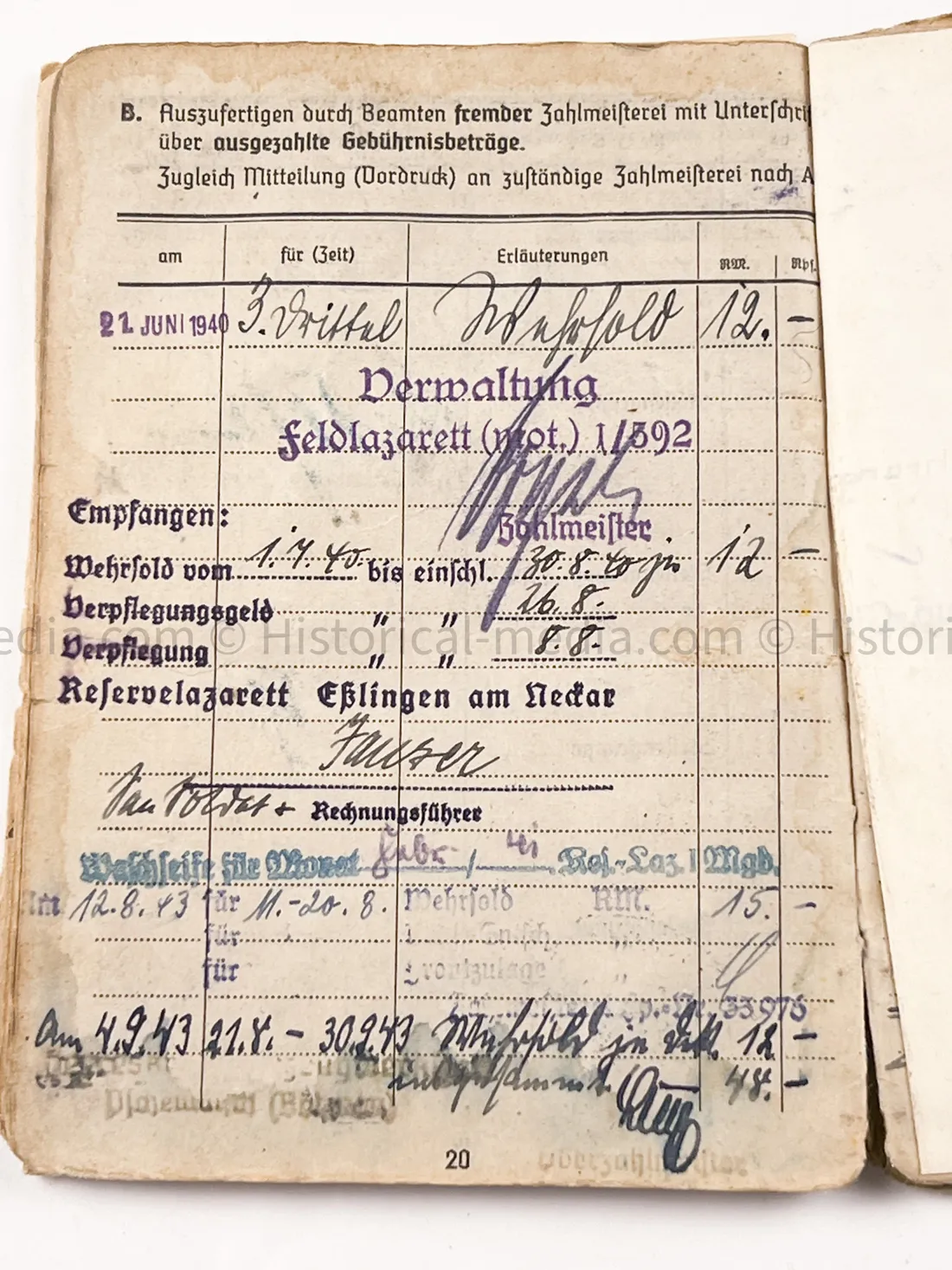 HEER SOLDBUCH - PANZER JÄGER ABTEILUNG 20 - 30. PANZER GRENADIER DIVISION - - SUDETENLAND, POLAND, FRANCE, RUSSIA, BATTLE OF BERLIN - NINE AWARDS!