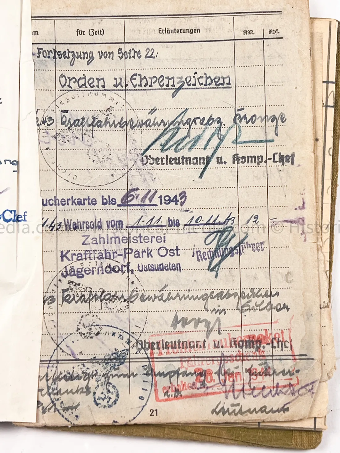 HEER SOLDBUCH - PANZER JÄGER ABTEILUNG 20 - 30. PANZER GRENADIER DIVISION - - SUDETENLAND, POLAND, FRANCE, RUSSIA, BATTLE OF BERLIN - NINE AWARDS!