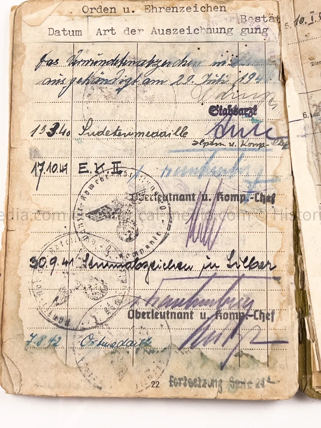 HEER SOLDBUCH - PANZER JÄGER ABTEILUNG 20 - 30. PANZER GRENADIER DIVISION - - SUDETENLAND, POLAND, FRANCE, RUSSIA, BATTLE OF BERLIN - NINE AWARDS!