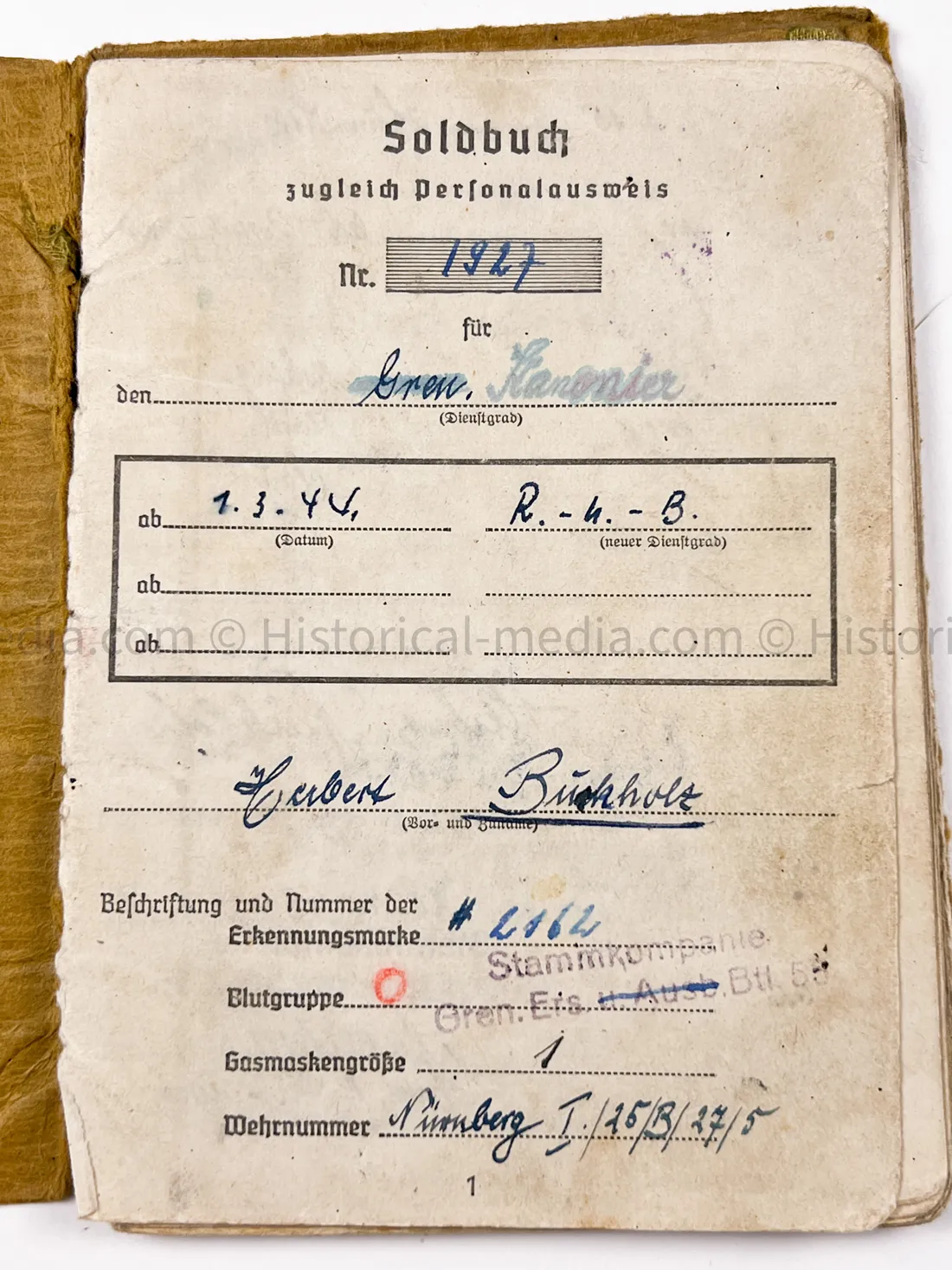 HEER SOLDBUCH - ARTILLERIE REGIMENT 67 - STURMGESCHÜTZ