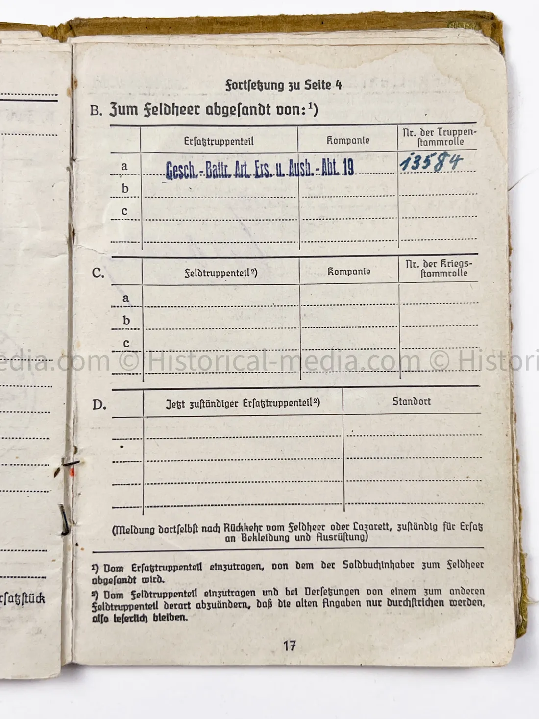 HEER SOLDBUCH - ARTILLERIE REGIMENT 67 - STURMGESCHÜTZ