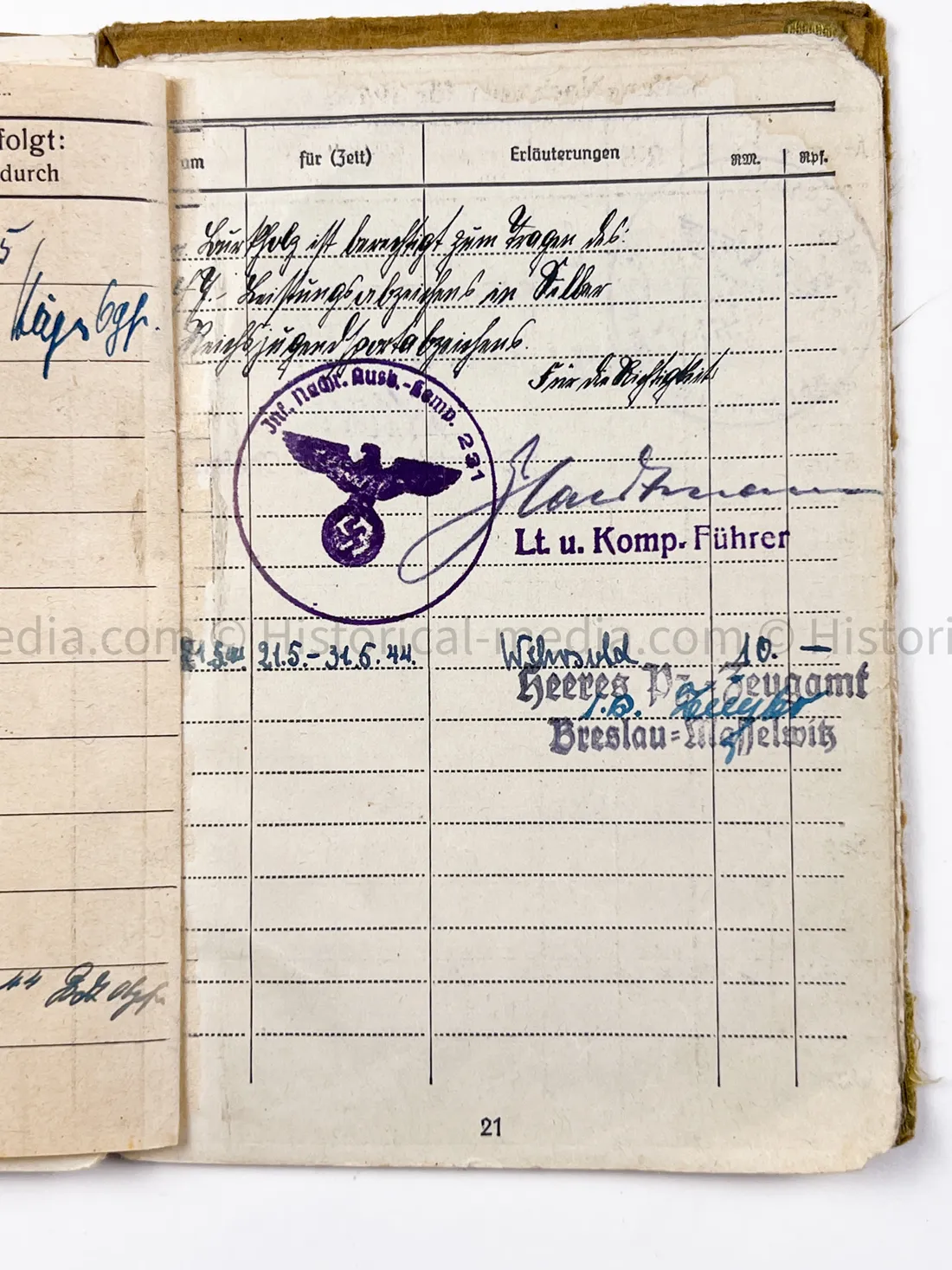 HEER SOLDBUCH - ARTILLERIE REGIMENT 67 - STURMGESCHÜTZ