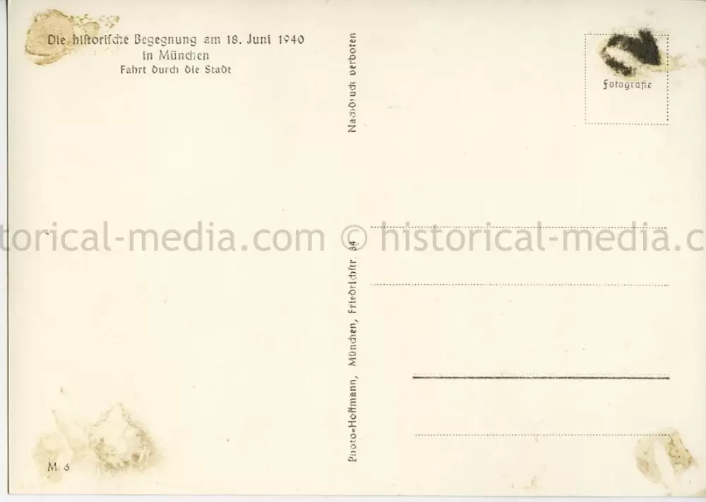HITLER & MUSSOLINI POSTCARD PHOTO - PARADE THROUGH MUNICH - JUNE 18, 1940